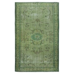 5x8.2 Ft Art Deco Chinese Inspired Handmade Turkish Area Rug Over-Dyed in Green