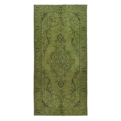 Alfombra Moderna Color Verde con Diseño de Medallón de 4,7x9,8 Pies. Anudado a mano en Turquía