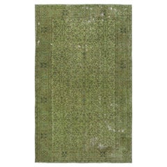 5.2x8.6 Ft Distressed Floral Patterned Area Rug in Green, Handmade in Turkey