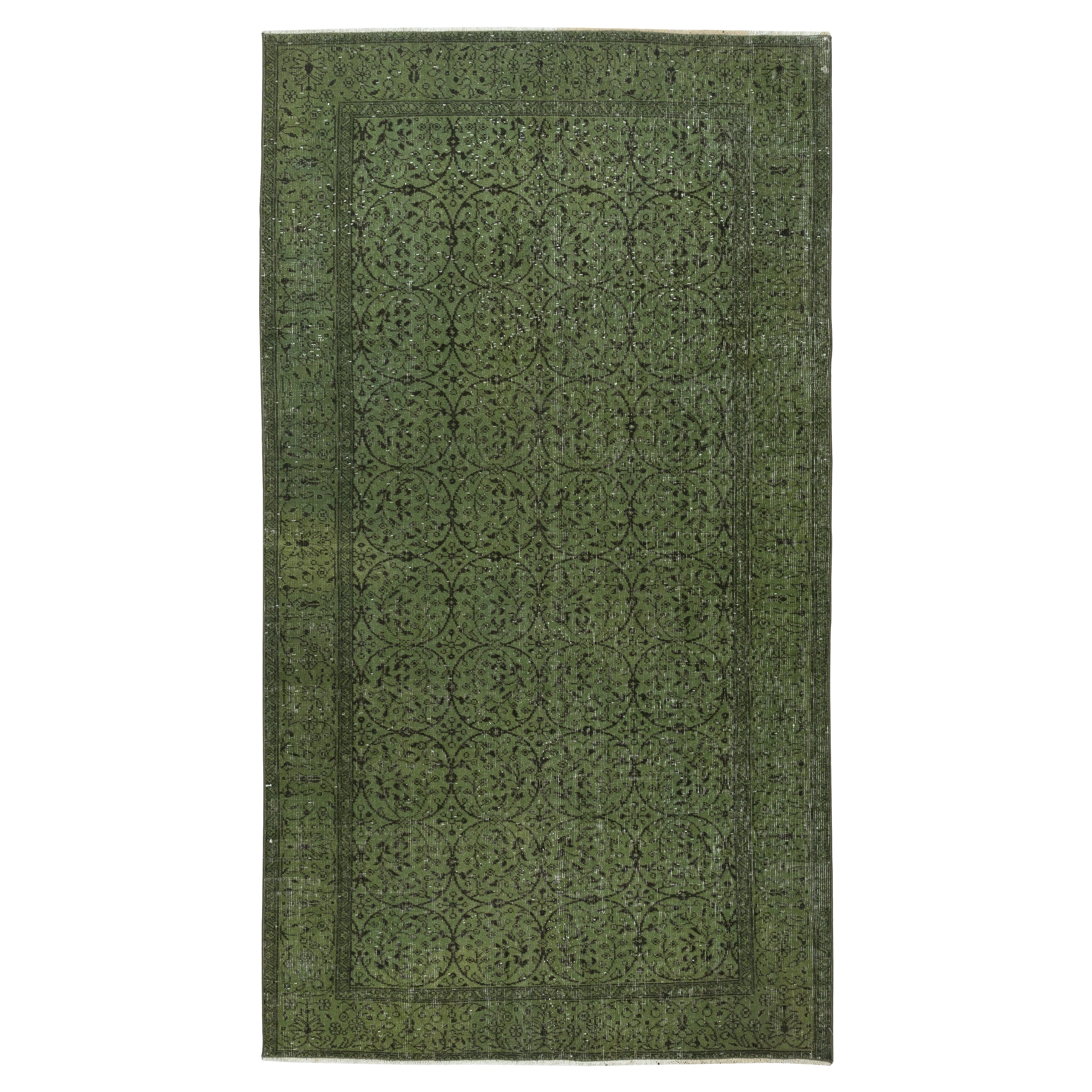 5.2x9.2 Ft Modern Handmade Floral Patterned Turkish Wool Area Rug in Green Color