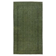 5.2x9.2 Ft Modern Handmade Floral Patterned Turkish Wool Area Rug in Green Color