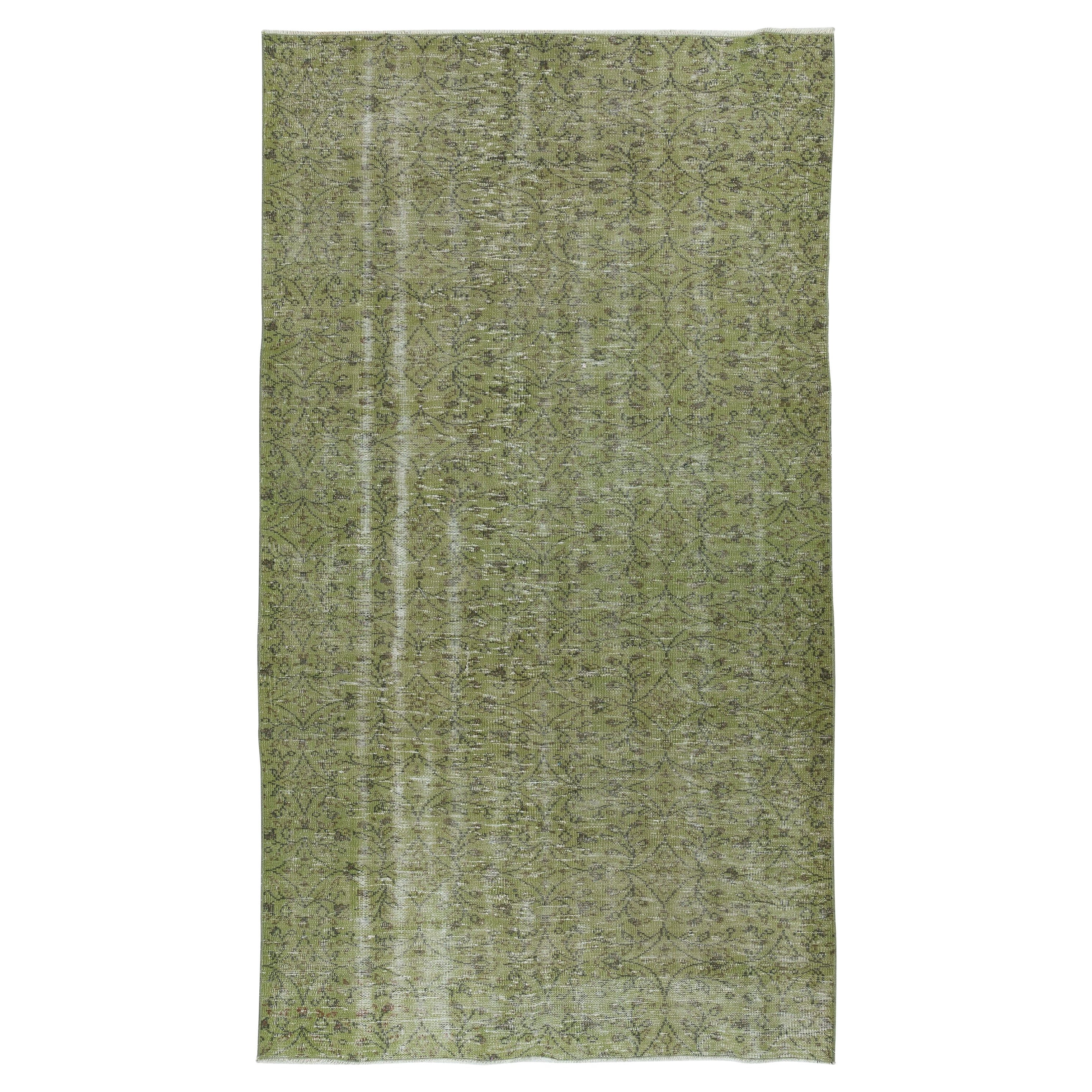 Tappeto a motivi floreali 4.6x8.2 Ft realizzato a mano in Turchia. Tappeto per l'area di colore verde
