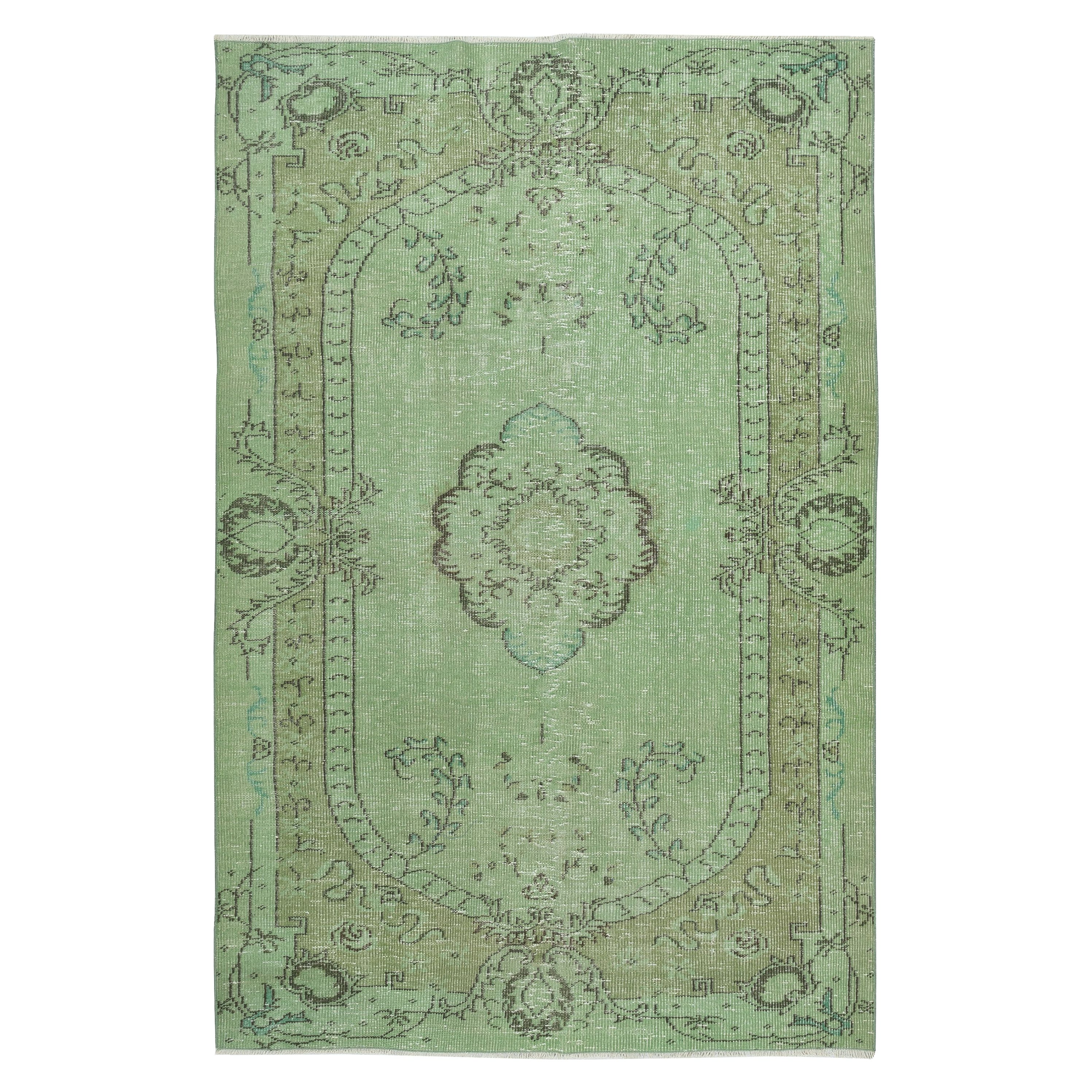 Alfombra de lana verde de 5x8 pies para interiores modernos, hecha a mano en Turquía