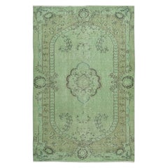 Alfombra de lana verde de 5x8 pies para interiores modernos, hecha a mano en Turquía