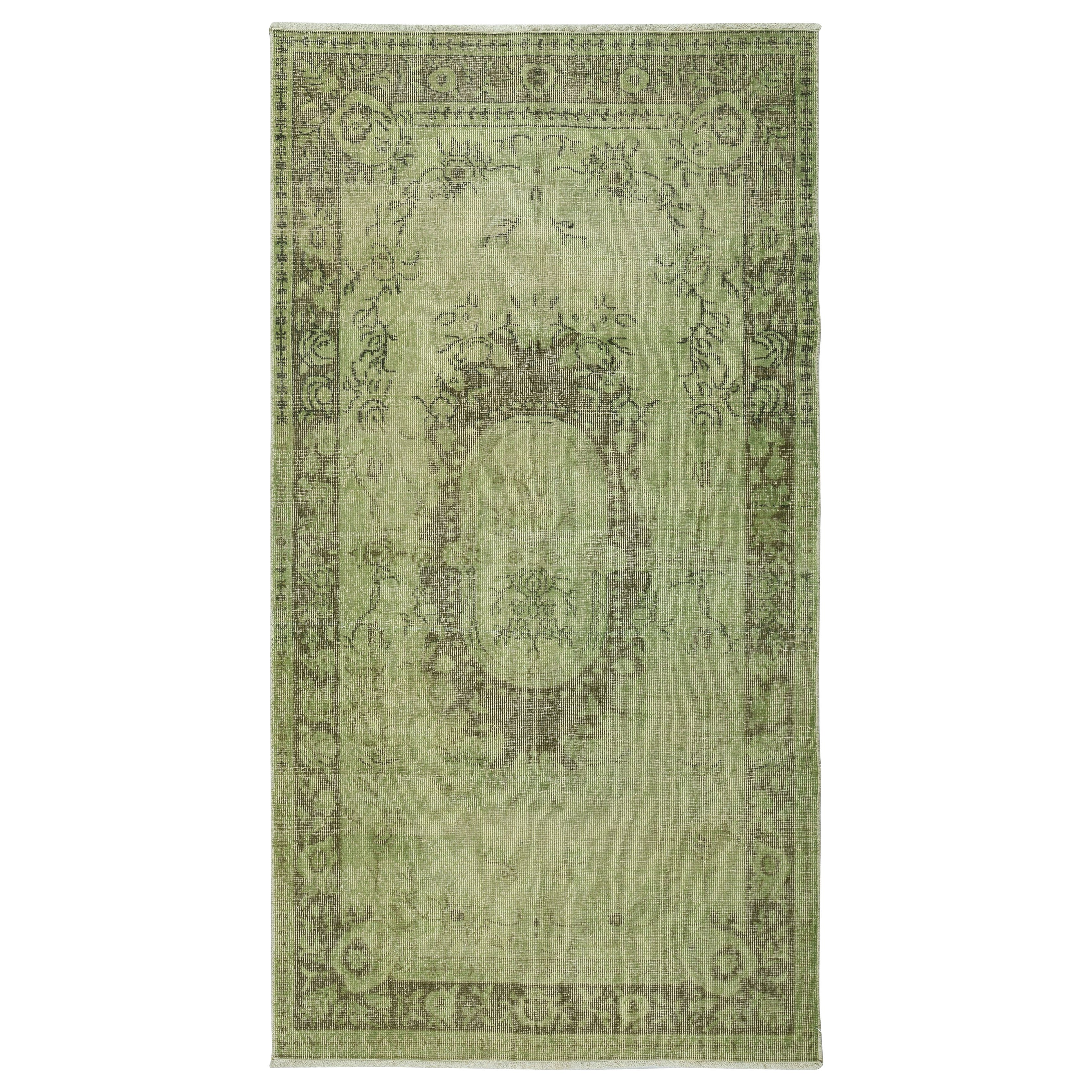 3.7x7 Ft Modern Handmade Baroque Design Turkish Accent Rug in Light Green Color For Sale