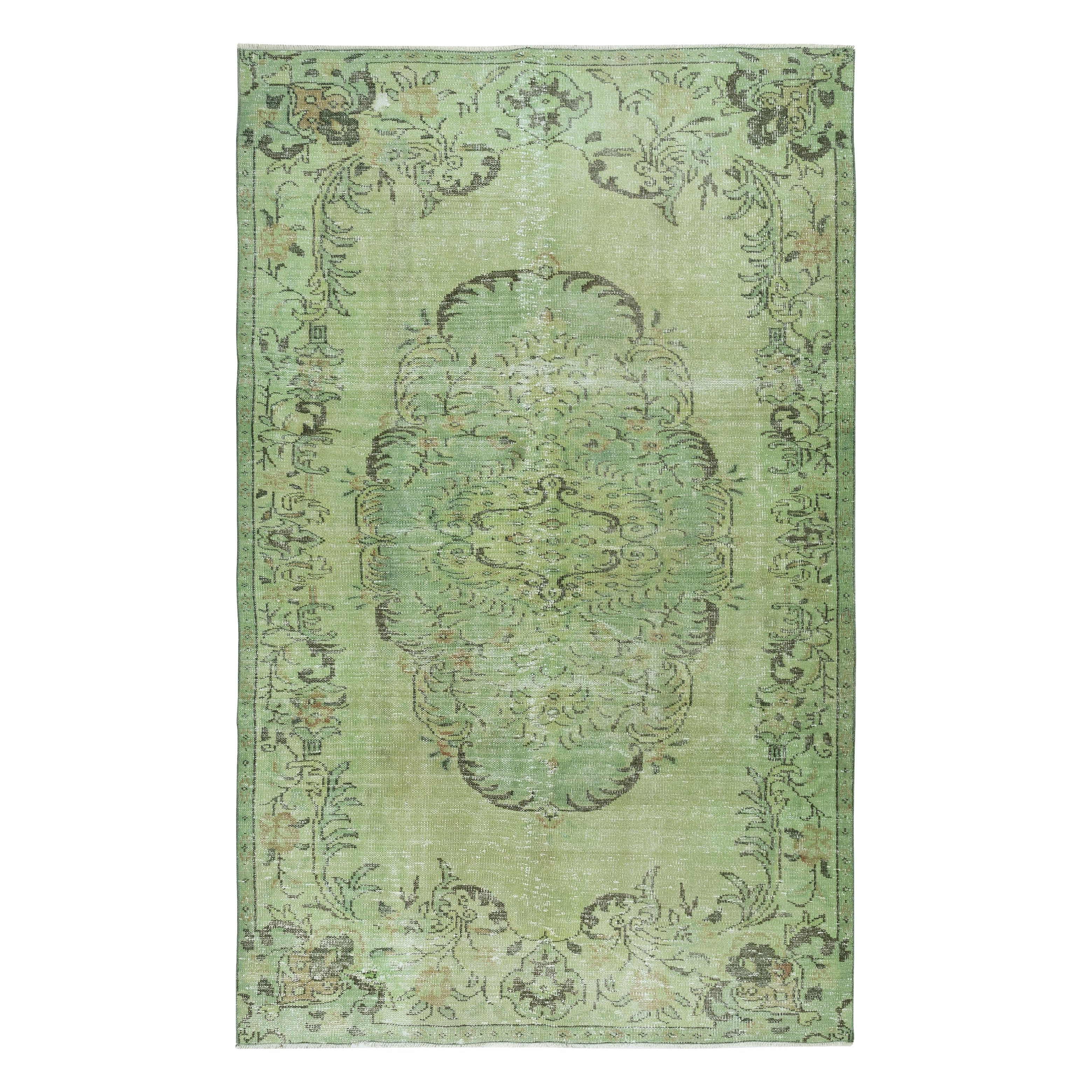5.7x9.3 Ft Tappeto per l'area turca contemporaneo fatto a mano antibatterico di colore verde