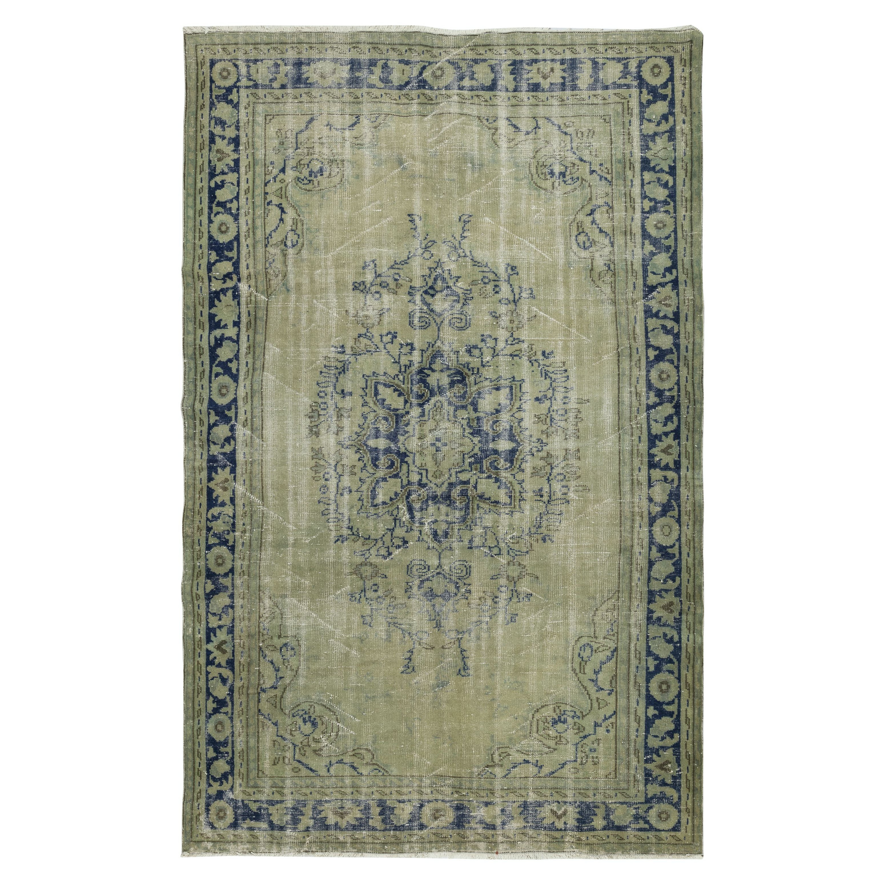 6.5x10.2 Ft Decorative Hand Knotted Turkish Wool Area Rug in Green Color
