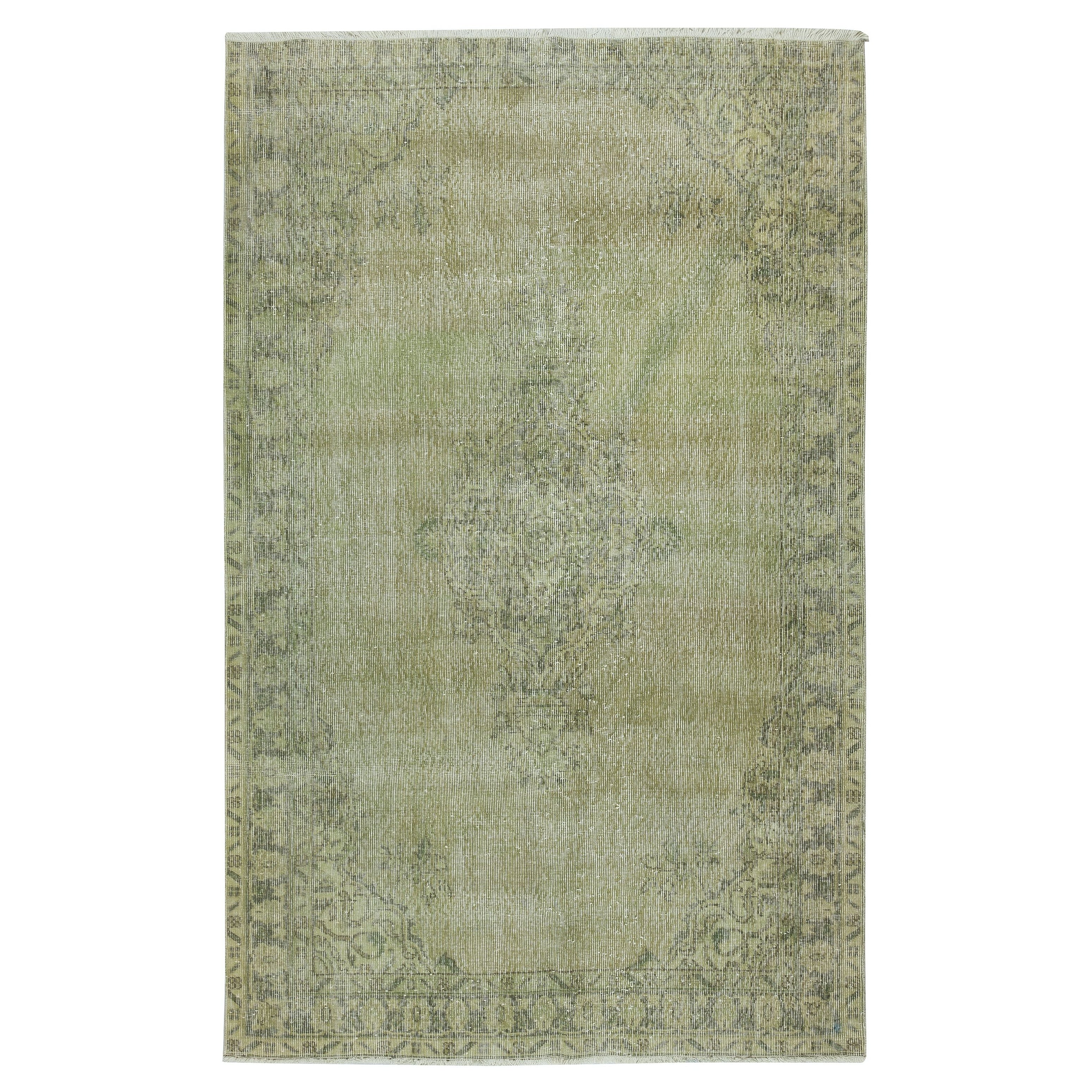 5.3x8.5 Ft Handmade Green Color Turkish Wool Area Rug for Modern Interiors