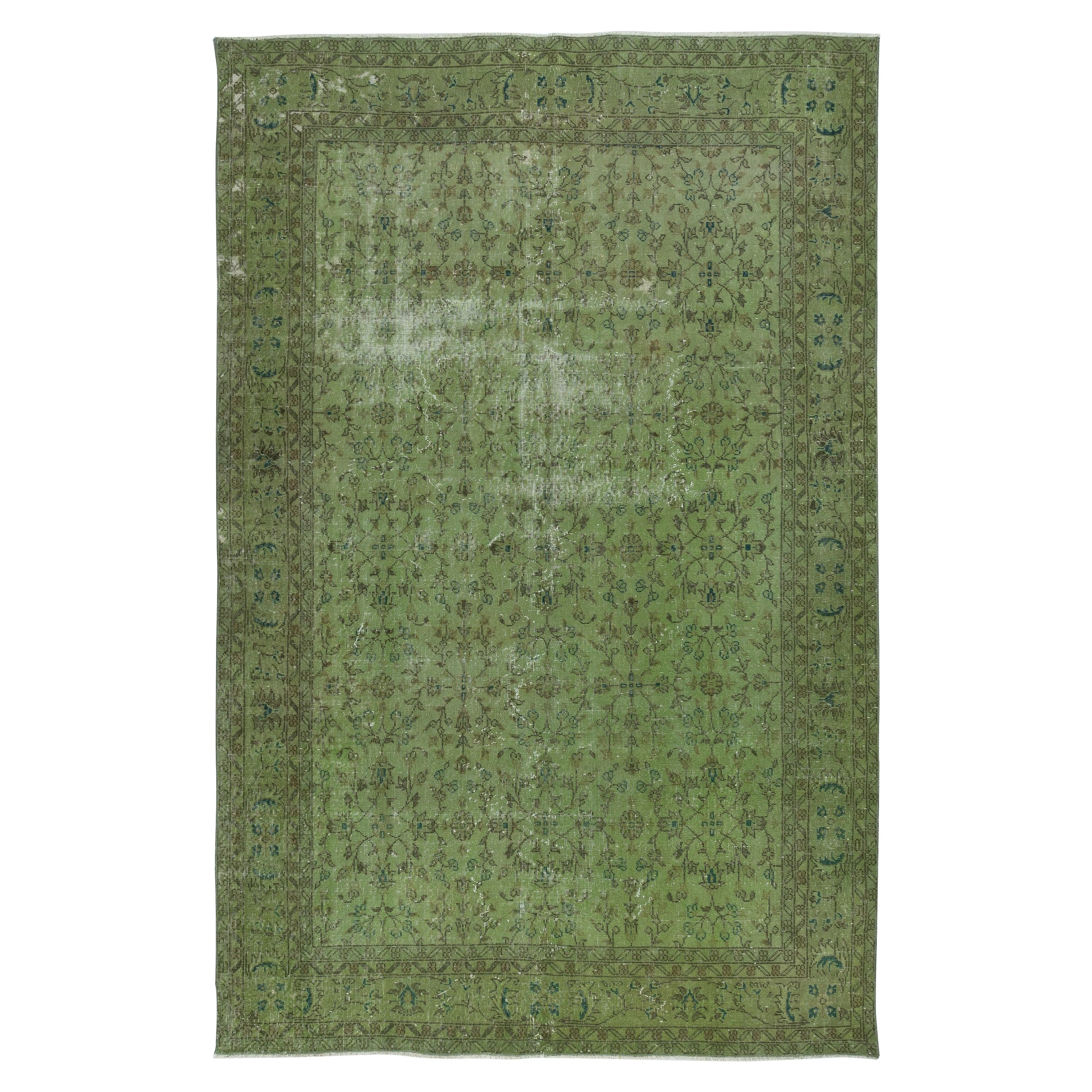 7x10.6 Ft Modern Handmade Floral Patterned Turkish Large Area Rug in Green Color