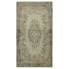 3.8x7 Ft Grüner moderner Akzentteppich mit Medaillon-Design, handgefertigt in der Türkei