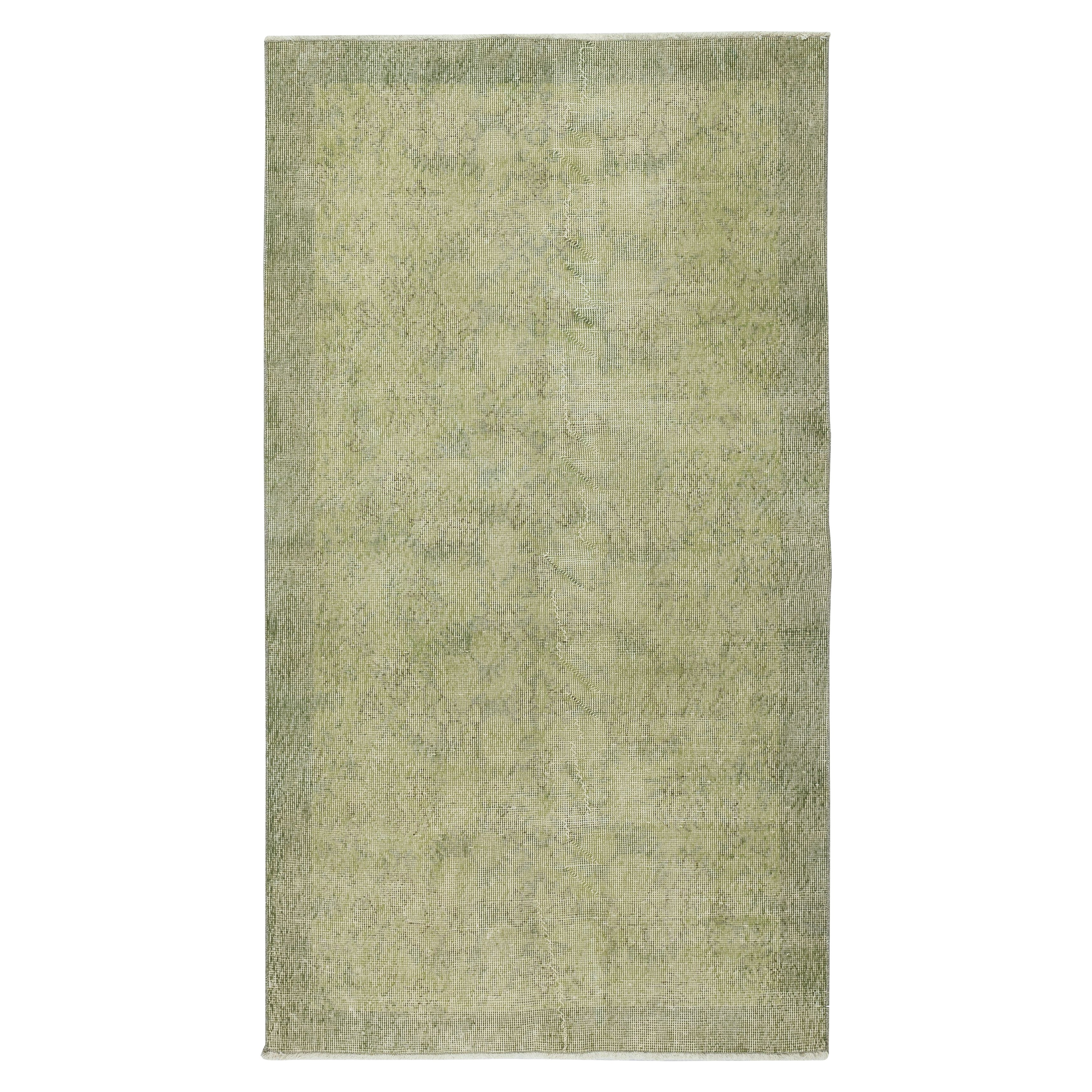 4x7 Ft Overdyed Wool Light Green Color Area Rug. Hand-Knotted in Turkey