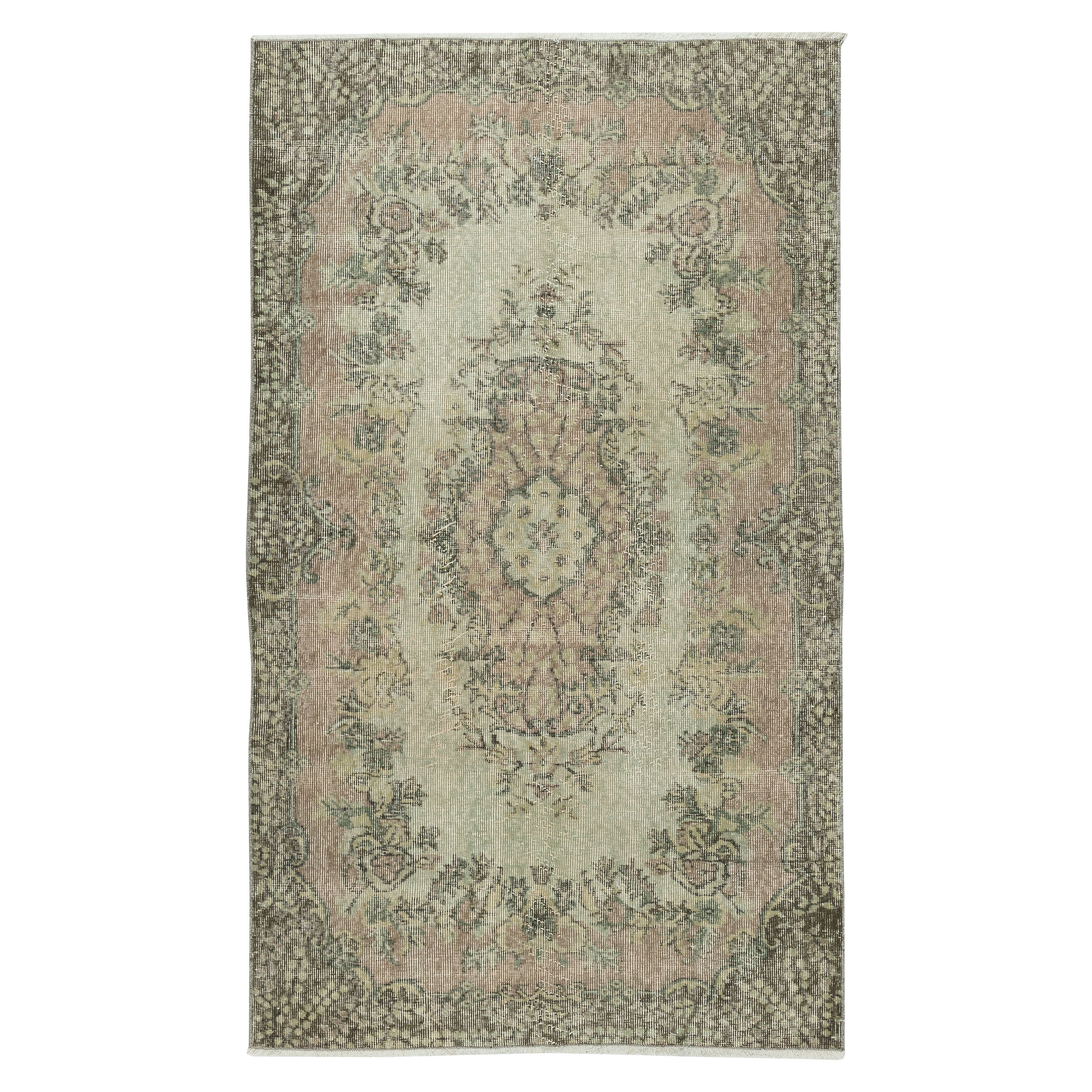 4x6.6 Ft Vintage Turkish Area Rug redyed in Green Color pour les intérieurs modernes