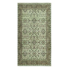 3.8x7 Ft Contemporary Handmade Green Color Turkish Accent Rug with Floral Design