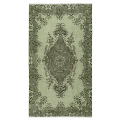 3.8x7 Ft Light Green Color Medallion Design Accent Rug, Handmade in Turkey