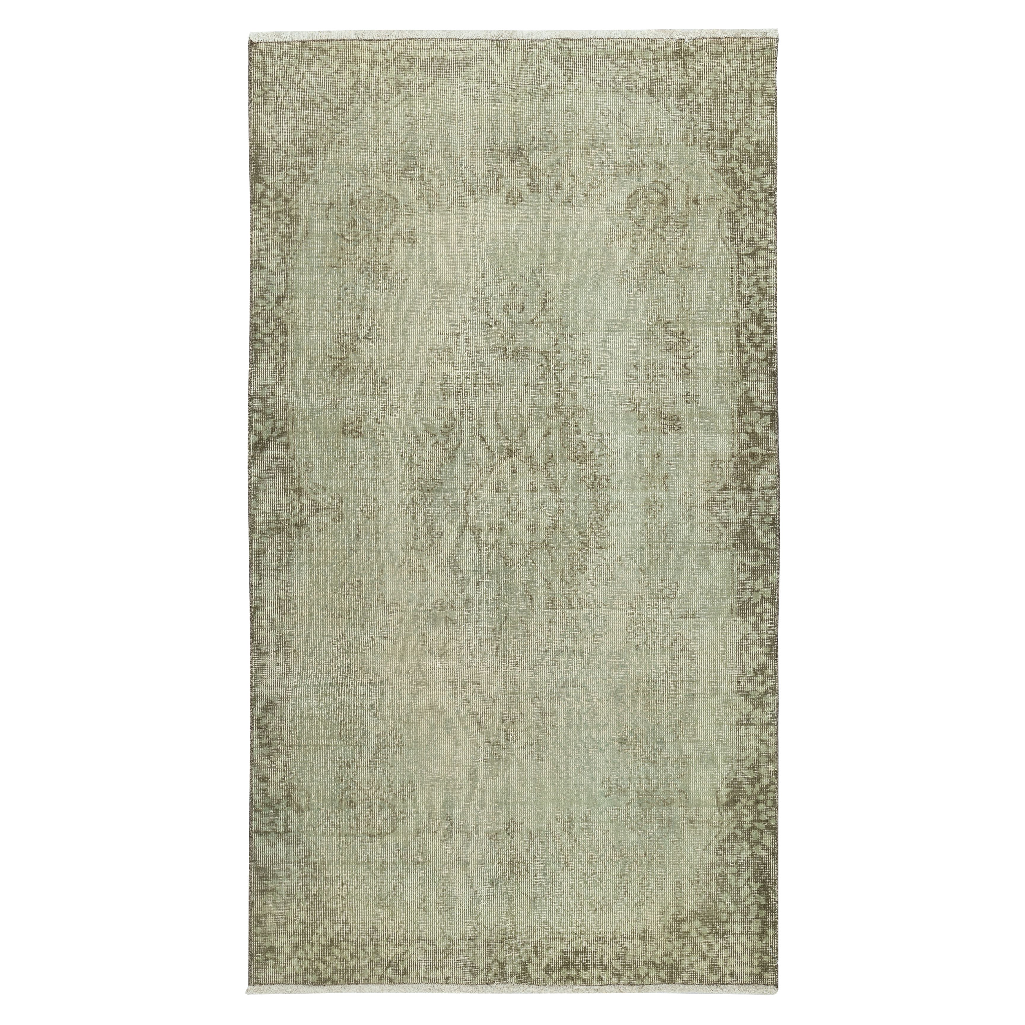 4x7 Ft Vintage Handmade Turkish Area Rug dyed in Soft Green 4 Modern Interiors