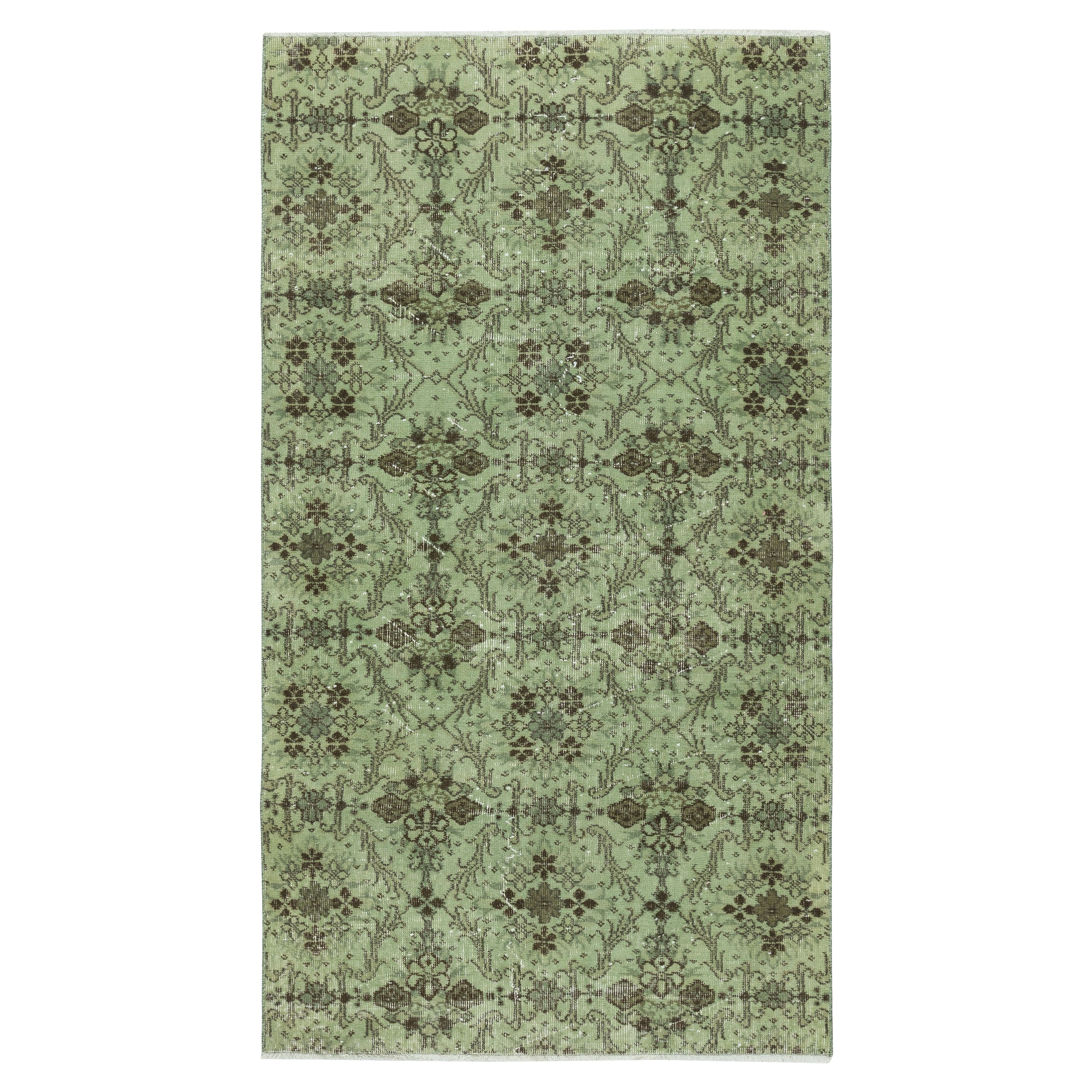 4x6.8 Ft Modernity Floral Patterned Area Rug in Green. Noué à la main en Turquie