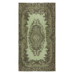 3.8x7 Ft Hand-Made Green Color Medallion Design Accent Rug from Turkey