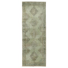 4.7x12.6 Ft Green Hallway Runner. Kitchen Rug. Handmade Corridor Rug. Stair Rug