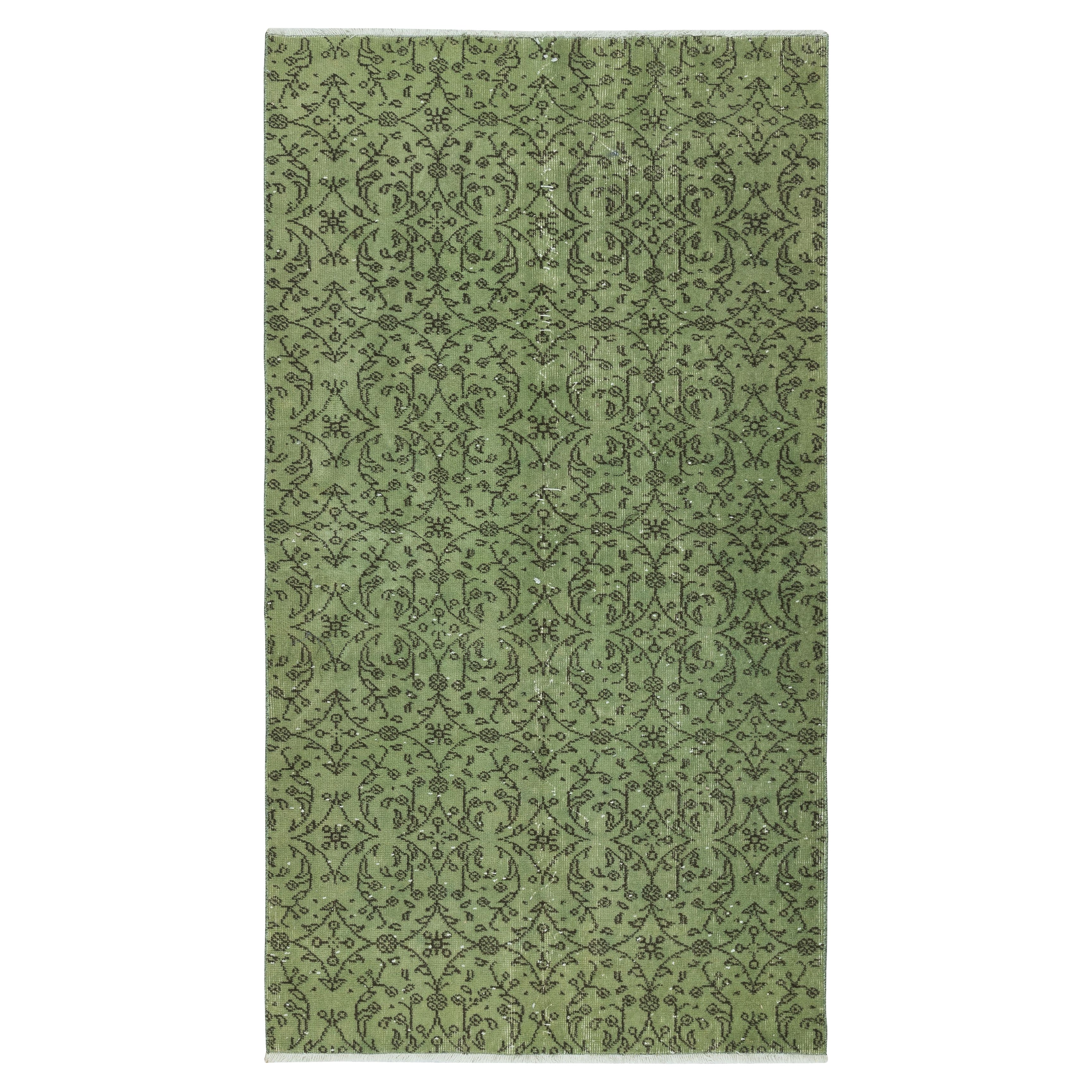 3.7x6.7 Ft Green Color Modern Accent Rug with Floral Design, Handmade in Turkey