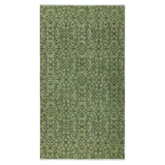 Tappeto d'accento moderno con disegno floreale, fatto a mano in Turchia, 3.7x6.7 Ft, colore verde