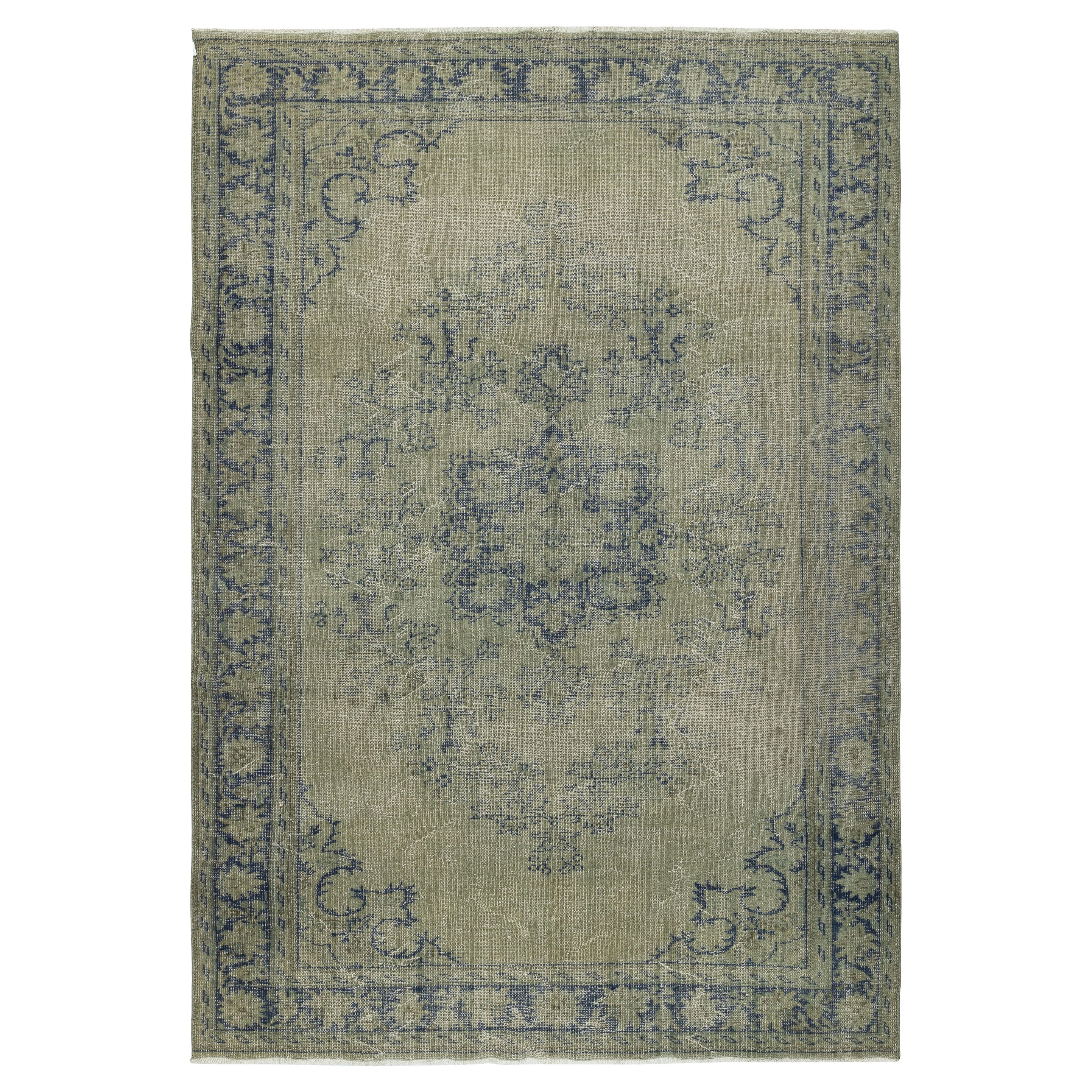 7x10 Ft Decorative Hand Knotted Turkish Wool Area Rug in Green Color