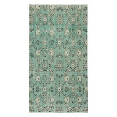 3.8x6.8 Ft Green Color Handmade Turkish Accent Rug with Flower Design (tapis d'accent turc fait à la main avec des fleurs)