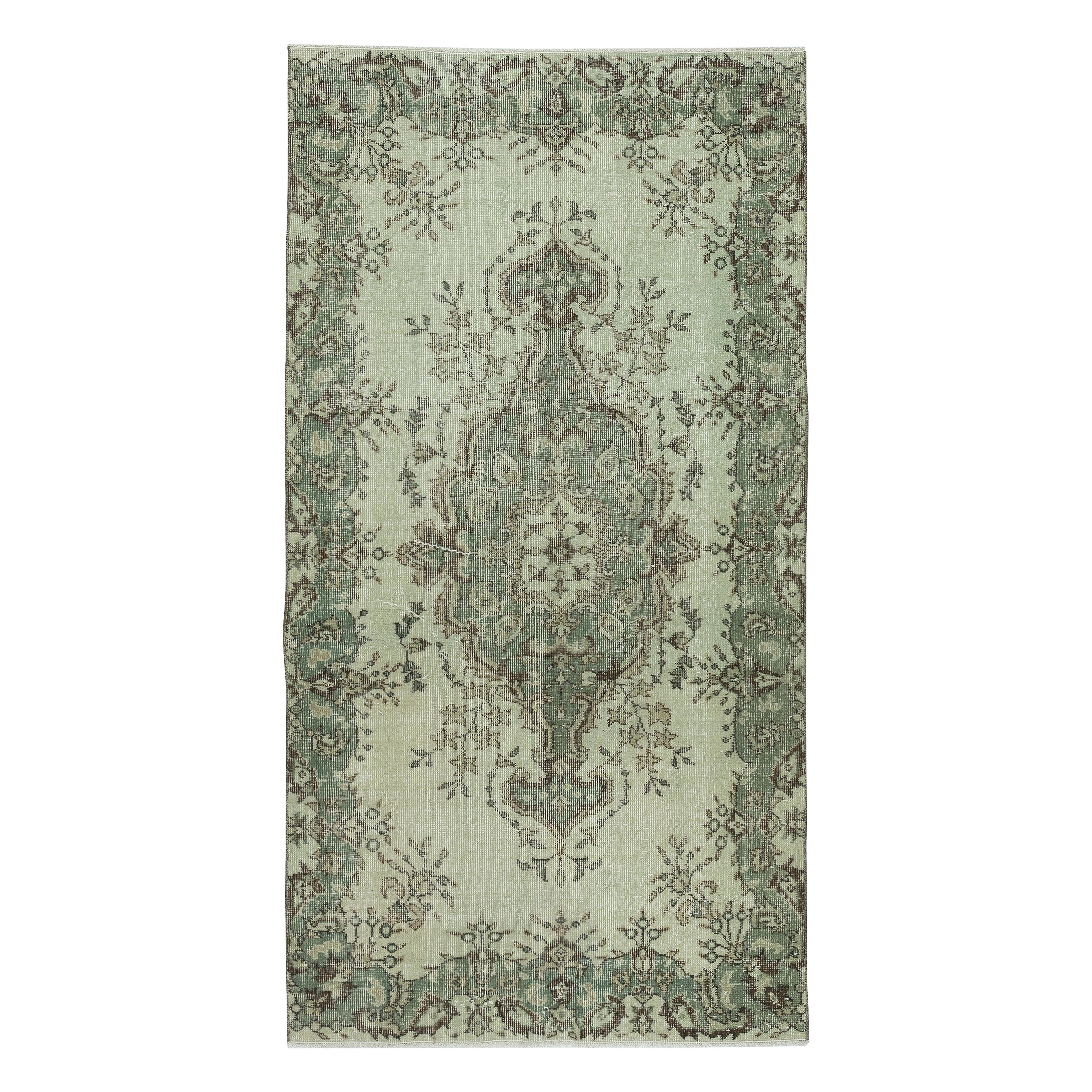 3.6x6.8 Ft Contemporary Handmade Turkish Accent Rug in Light Green Color