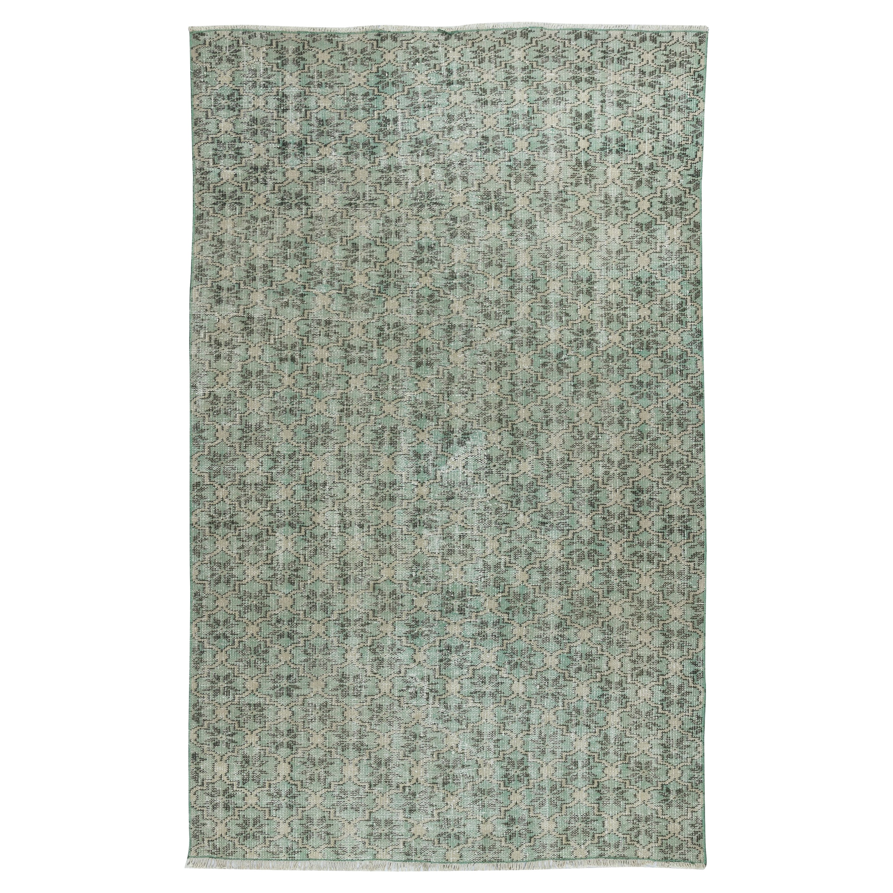 4.8x7.8 Ft Vintage Handmade Turkish Area Rug in Green Color for modern interiors