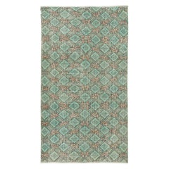 3.8x6.6 Ft Einzigartiger handgefertigter Vintage-Teppich mit türkischem Akzent in grüner Farbe, handgefertigt