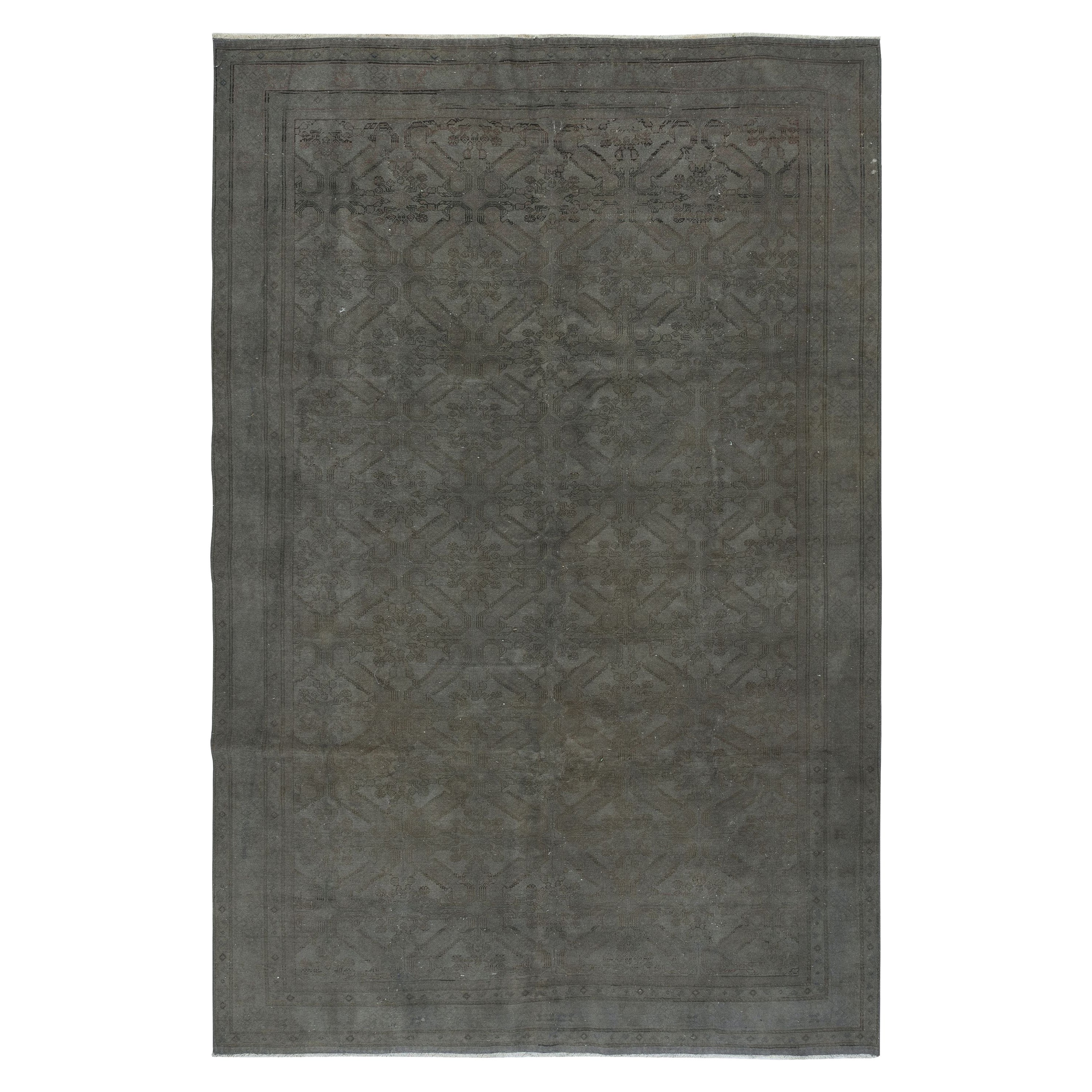 Alfombra Turca Hecha a Mano de Color Gris Vintage para Casa y Oficina Modernas 6.2x9.3 Ft