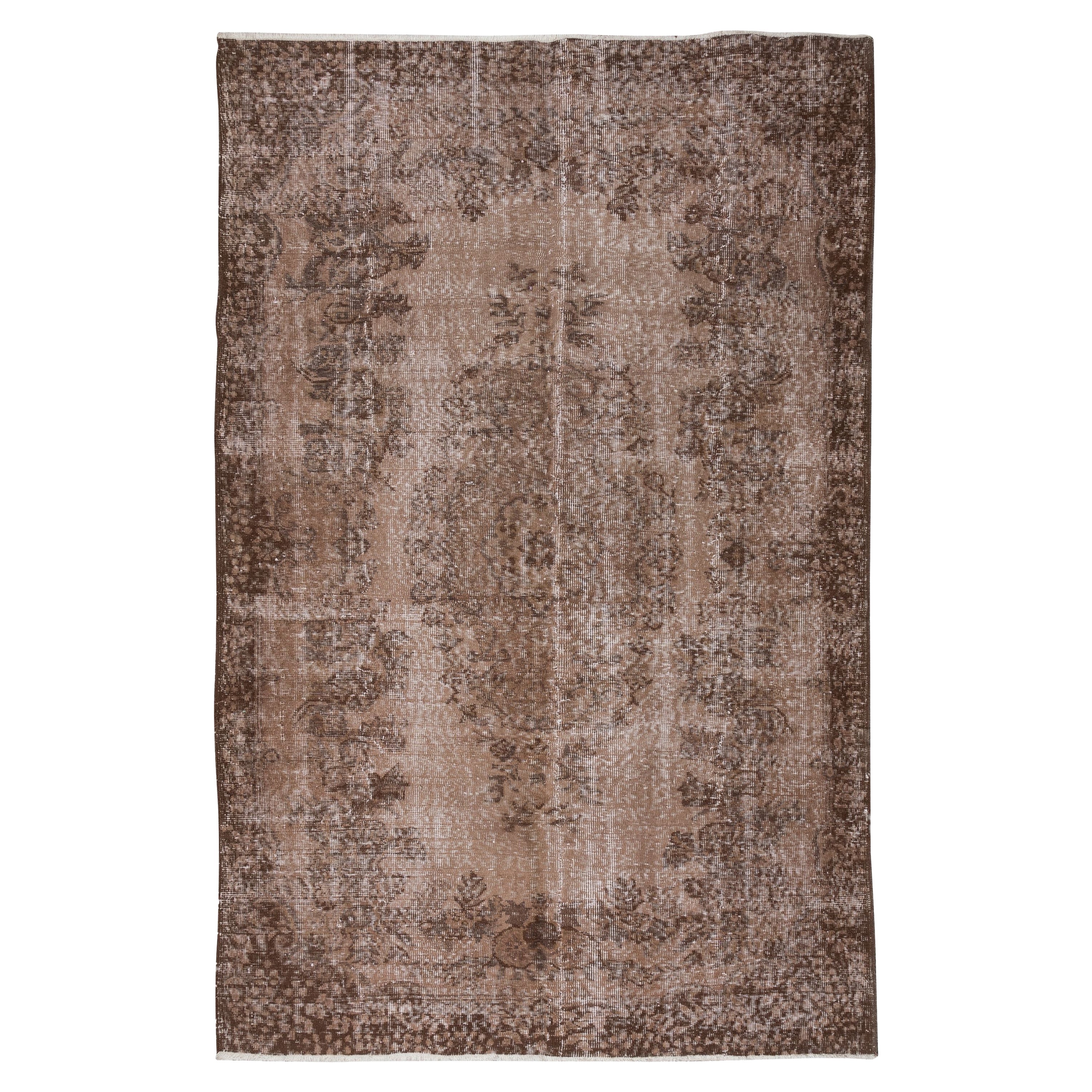 5.5x8.3 Ft Vintage Turkish Area Rug redyed in Brown Color for modern interiors