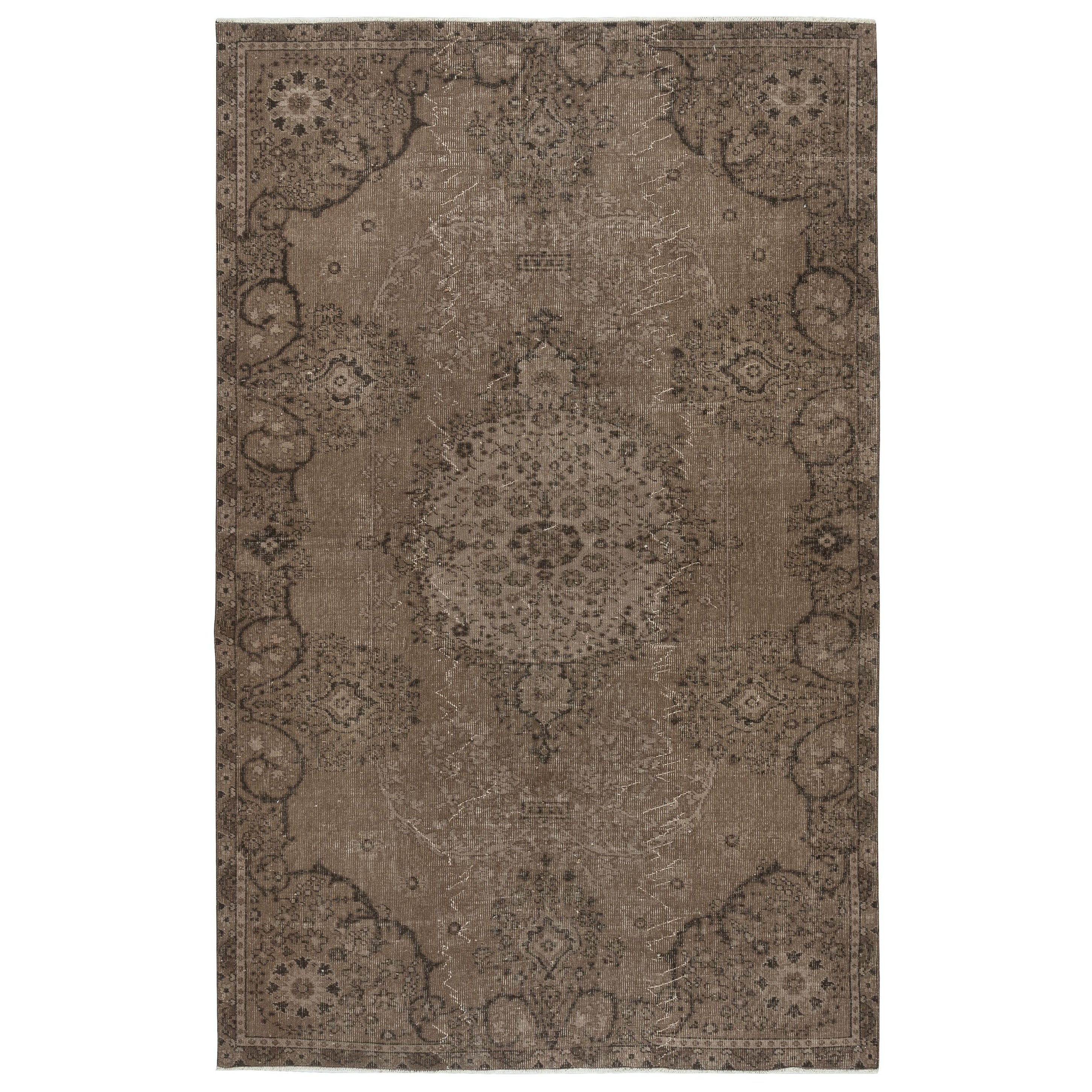 5.8x9 Ft Contemporary Handmade Low Pile Turkish Wool Area Rug in Brown Color