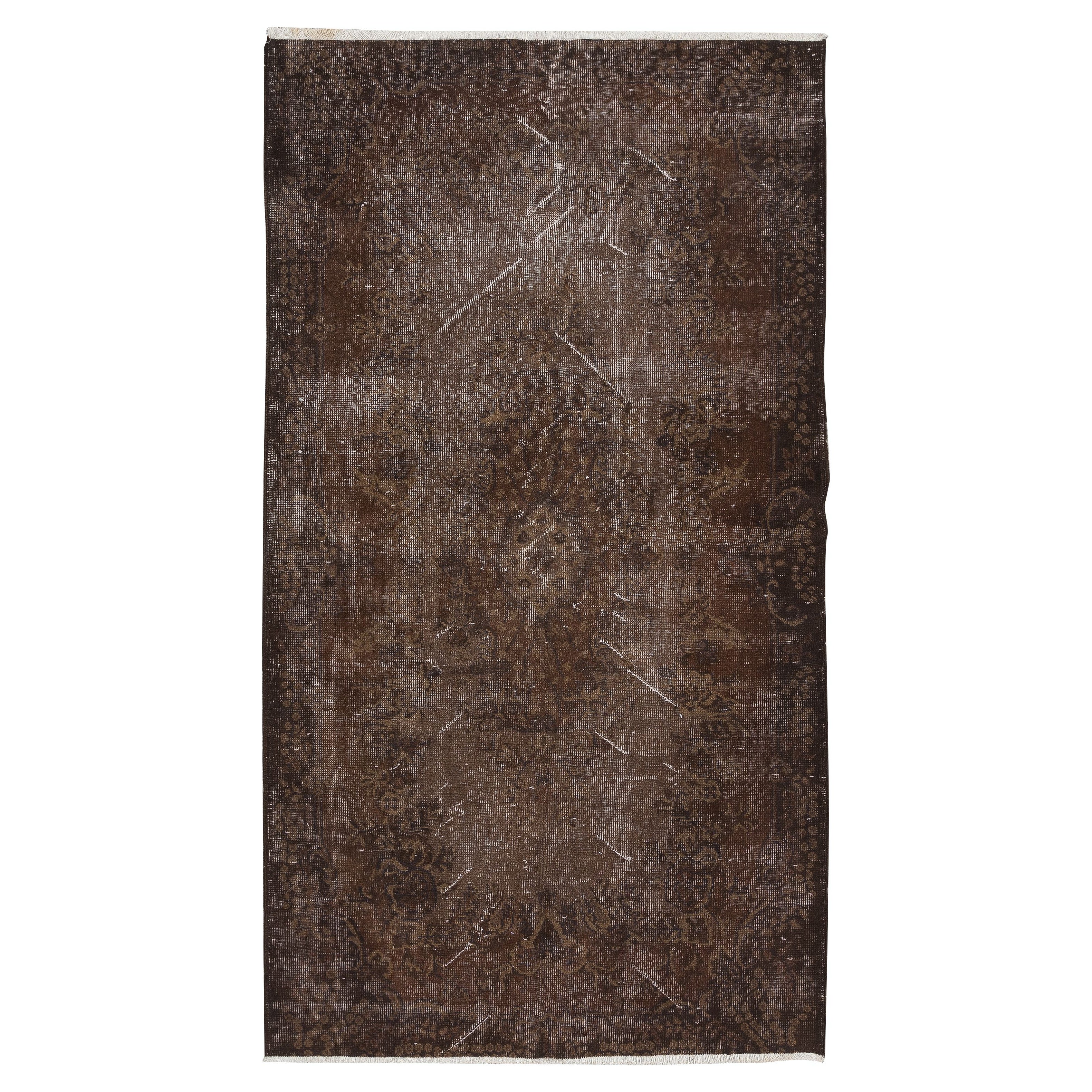 4x7 Ft Distressed Hand Knotted Rug, Shabby Chic Brown Color Turkish Accent Rug