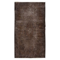 4x7 Ft Distressed Hand Knotted Rug, Shabby Chic Brown Color Turkish Accent Rug
