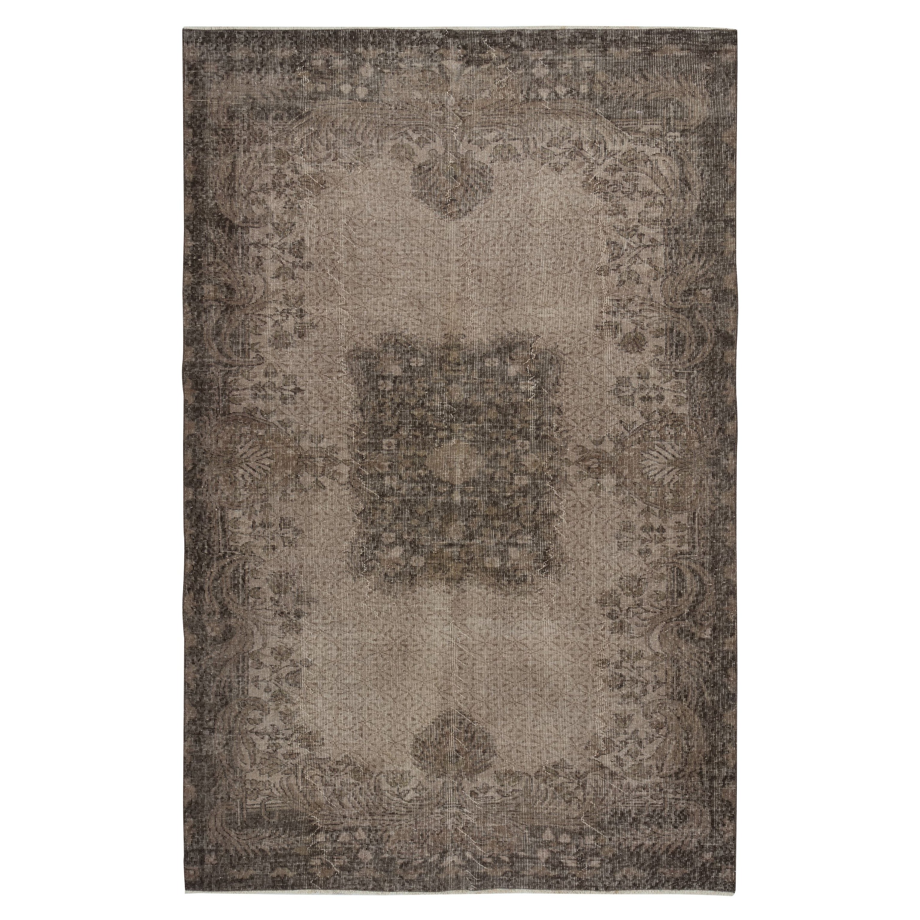 6.3x9.6 Ft Modern Hand Knotted Turkish Wool Area Rug in Brown. Home Gift Rug