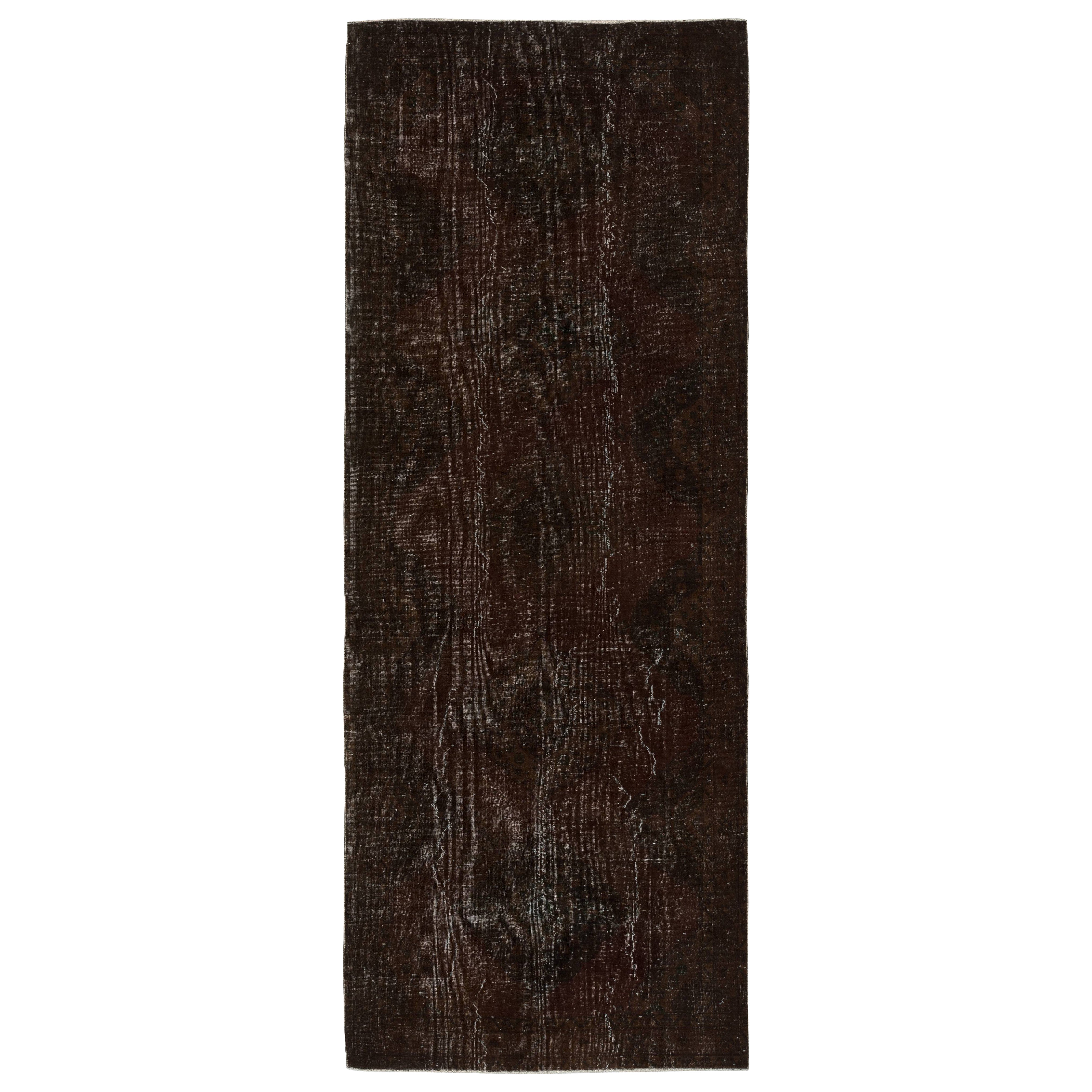 4.8x12.5 Ft Brown Hallway Runner. Kitchen Rug. Handmade Corridor Rug. Stair Rug