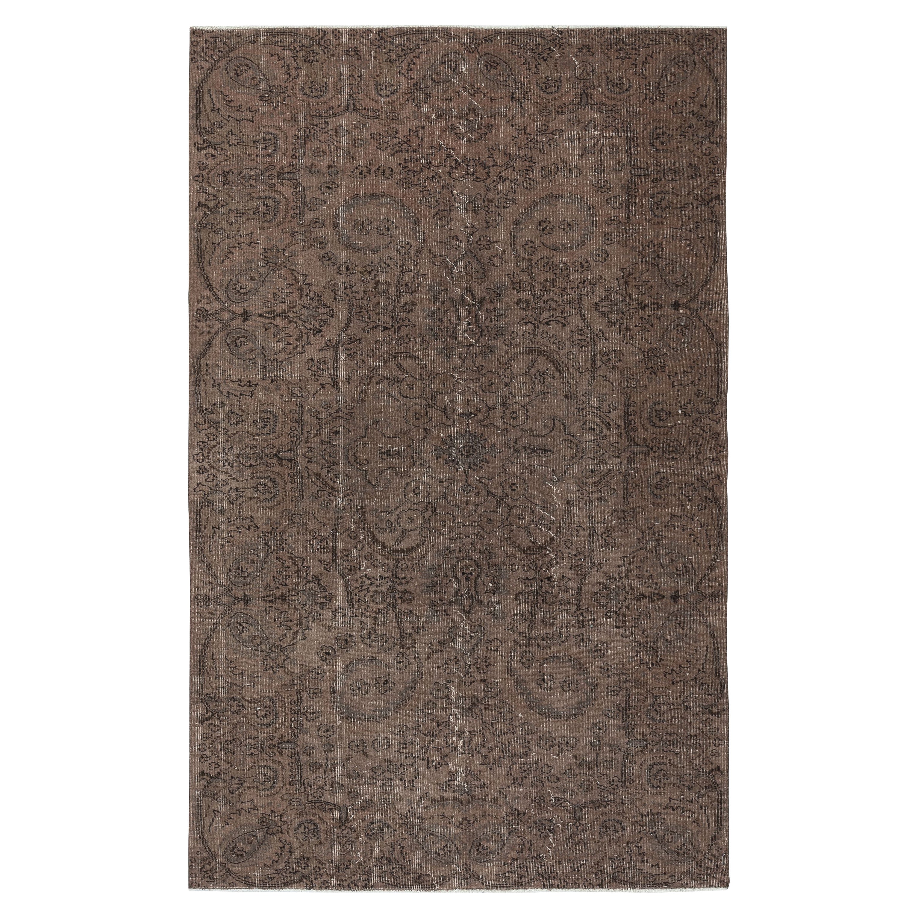 5.3x8.3 Ft Brown Area Rug with Botanical Design, Handknotted in Turkey