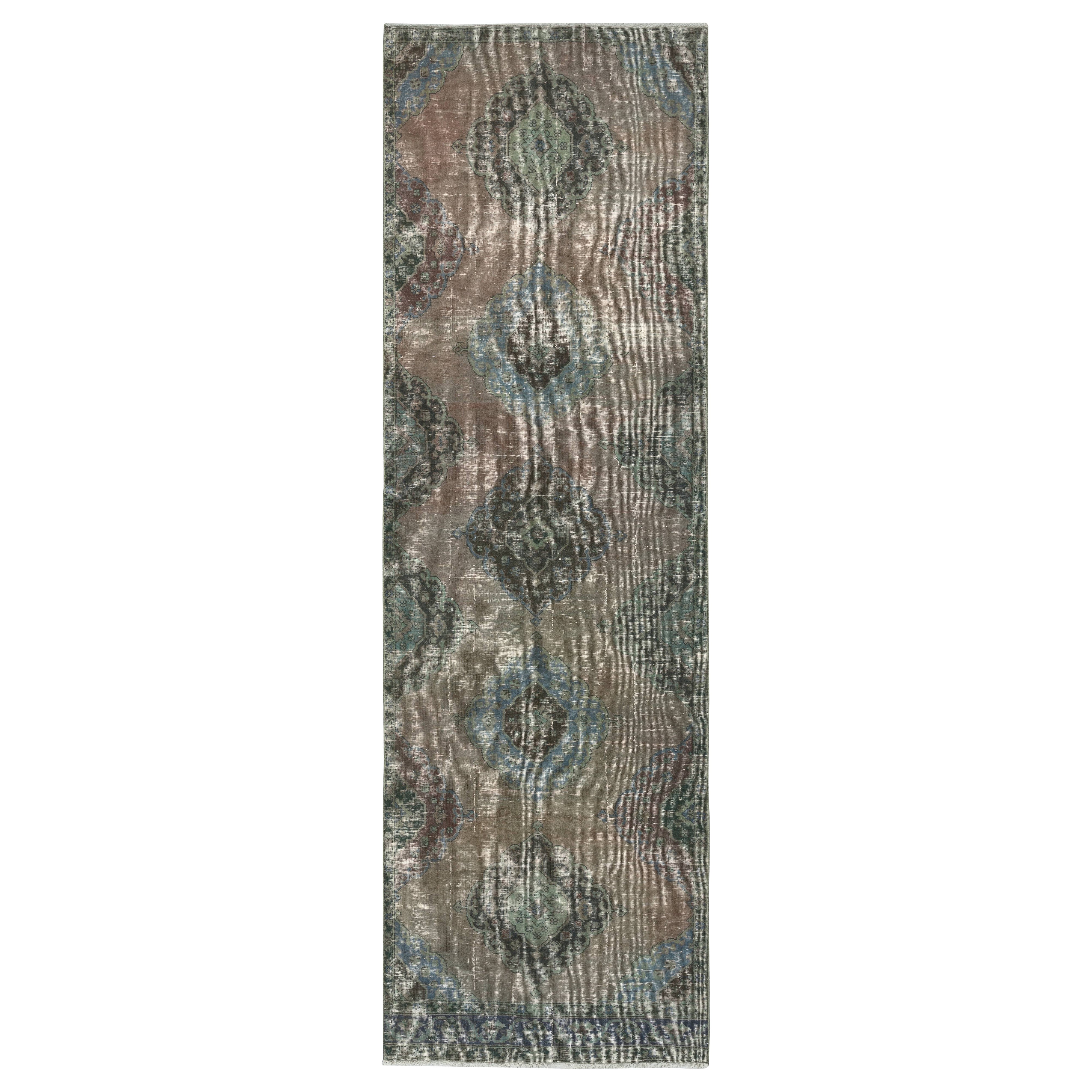 3.8x12 Ft Brown Hallway Runner. Kitchen Rug. Handmade Corridor Rug. Stair Rug