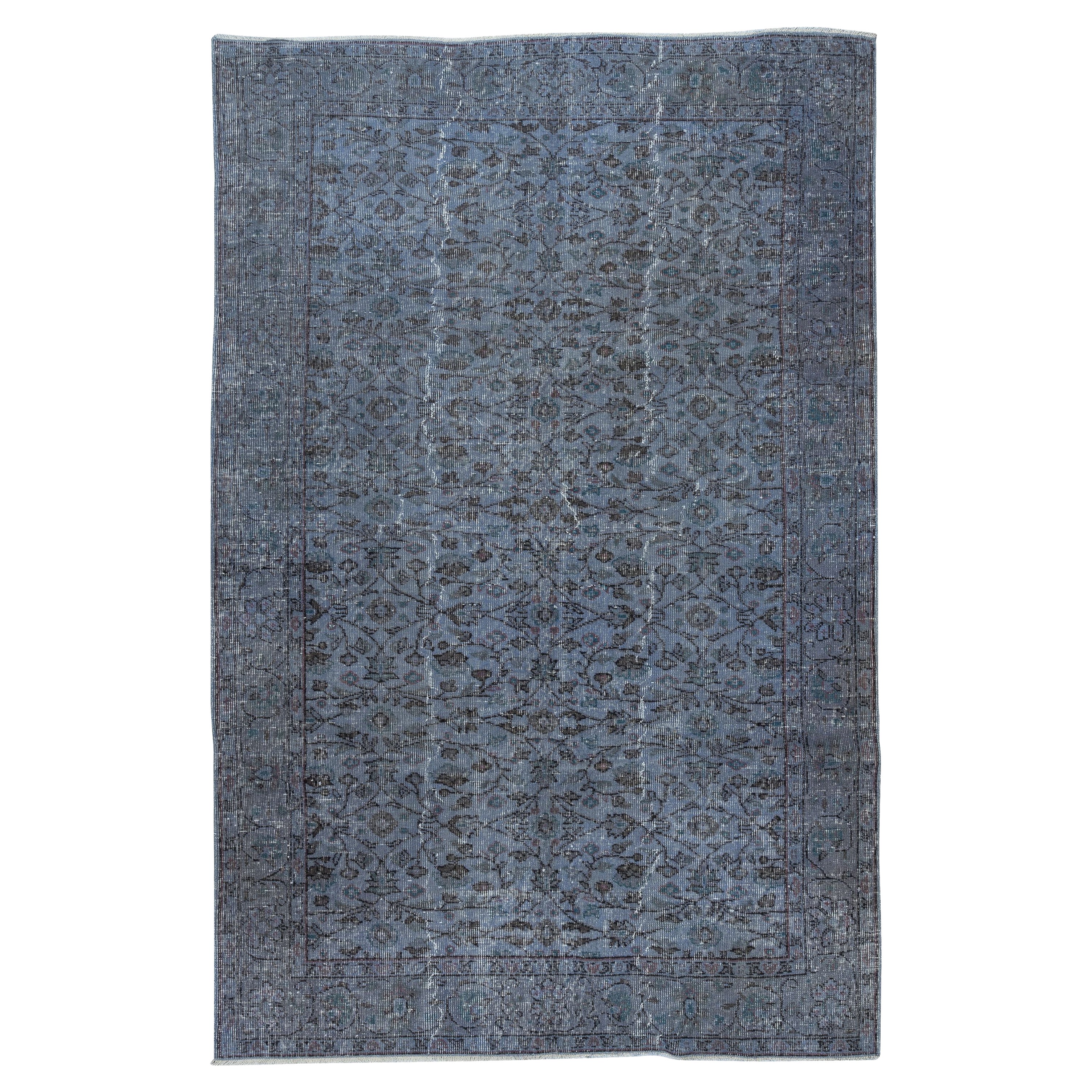 5.5x8.4 Ft Decorative Blue Color Handmade Turkish Area Rug with Flower Design (tapis turc décoratif de couleur bleue avec motifs floraux)