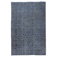5.5x8.4 Ft Decorative Blue Color Handmade Turkish Area Rug with Flower Design (tapis turc décoratif de couleur bleue avec motifs floraux)