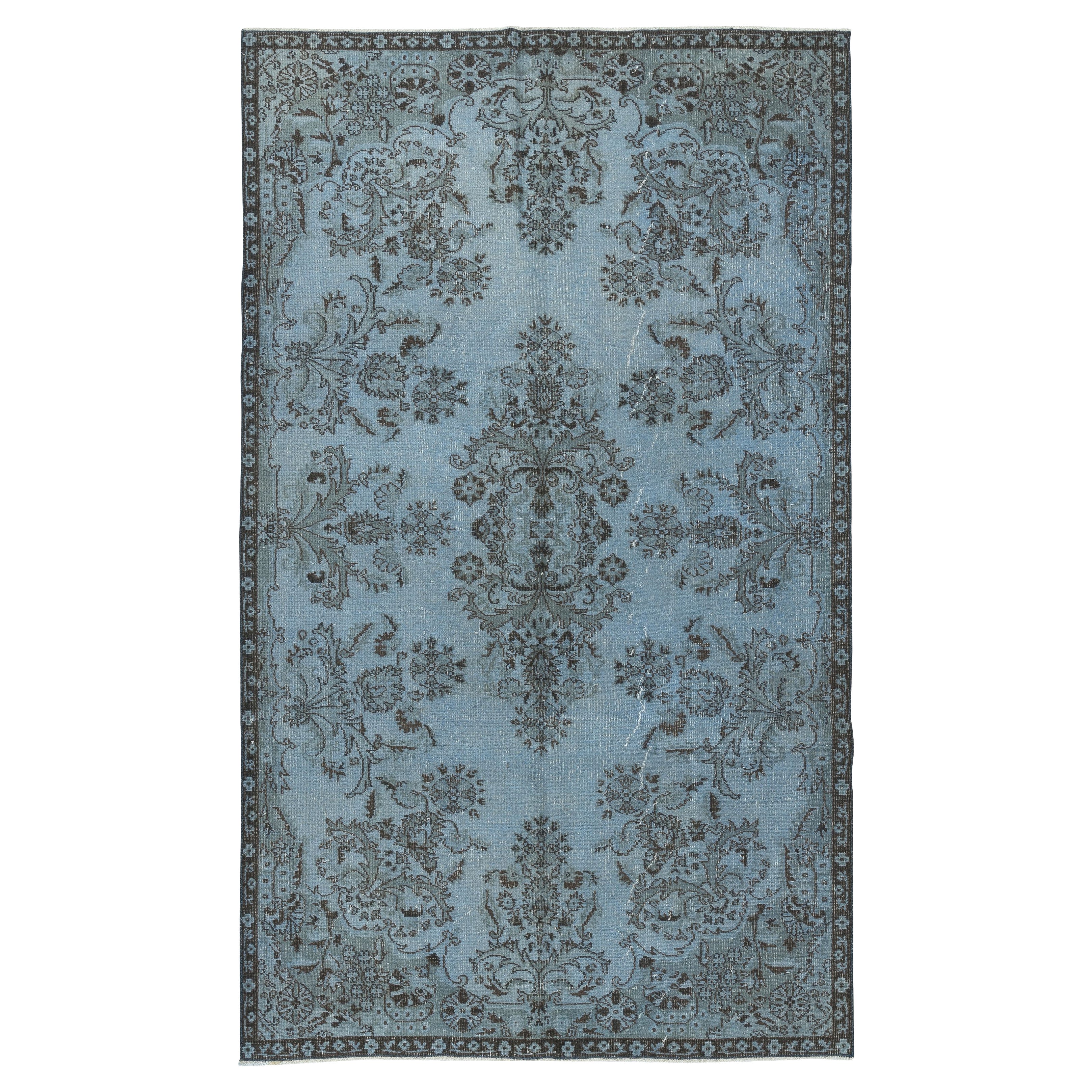 5.2x8.8 Ft Blue Color Area Rug with Floral Garden Design, Handmade in Turkey (tapis de couleur bleu avec un design de jardin floral, fait à la main en Turquie) en vente