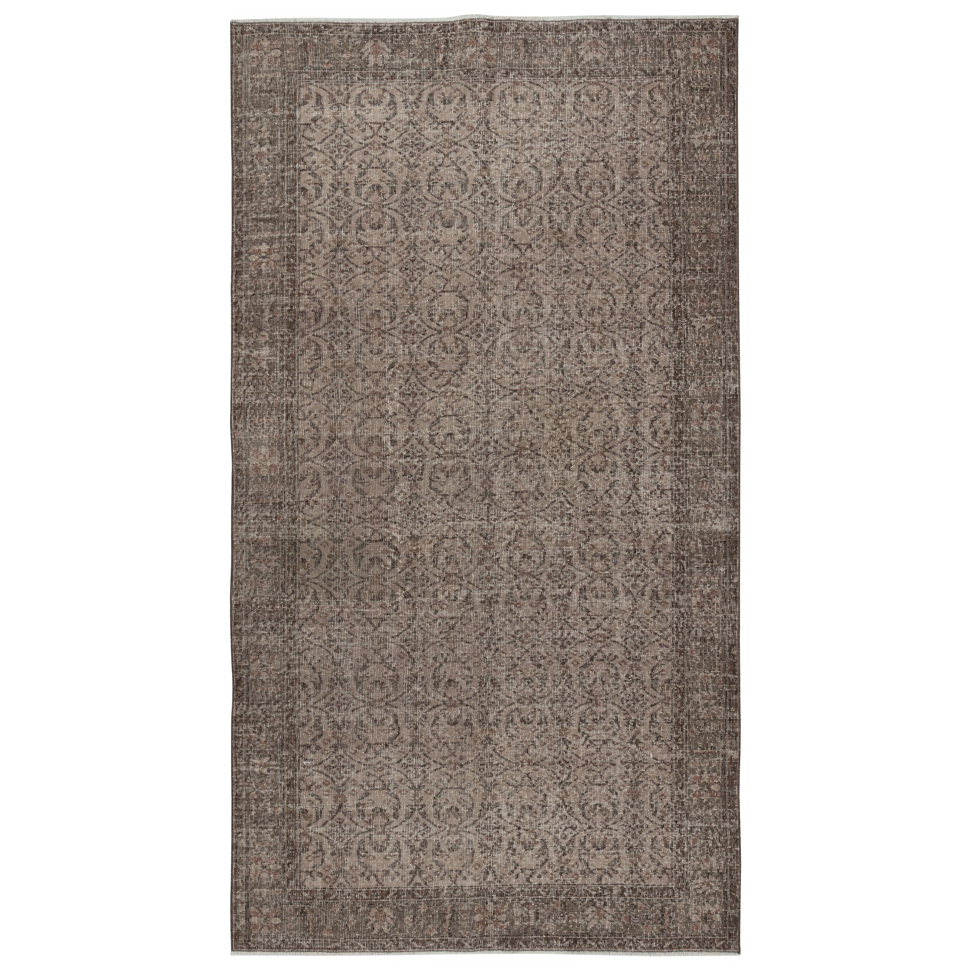 5.2x9.5 Ft Decorative Handmade Brown Color Turkish Area Rug with Floral Design
