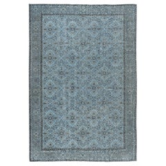 7x11.5 Ft Modern Handmade Blue Color Turkish Wool Area Rug with Floral Design