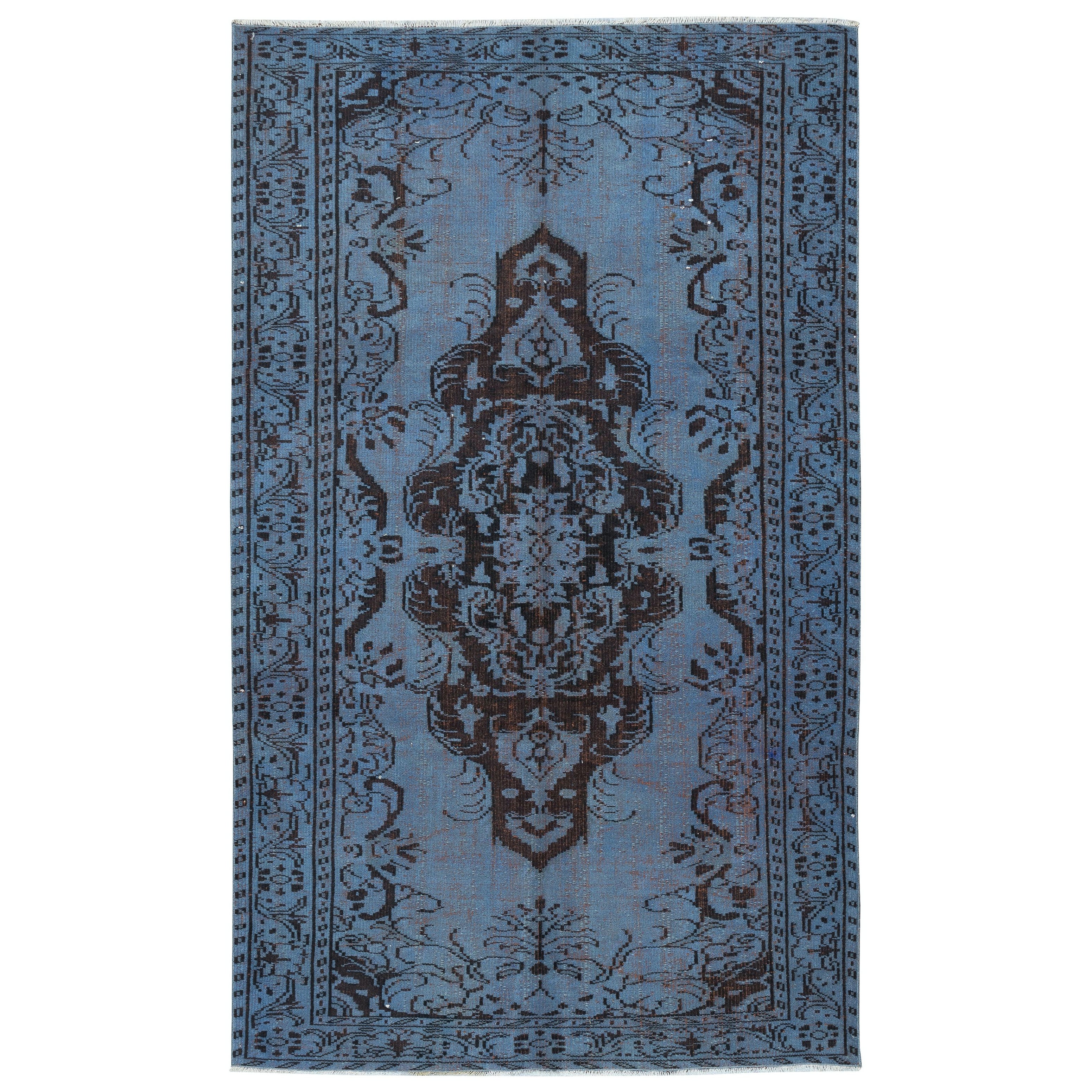 5.2x8.8 Ft Contemporary Handmade Turkish Area Rug in Blue. Revêtements de sol en laine