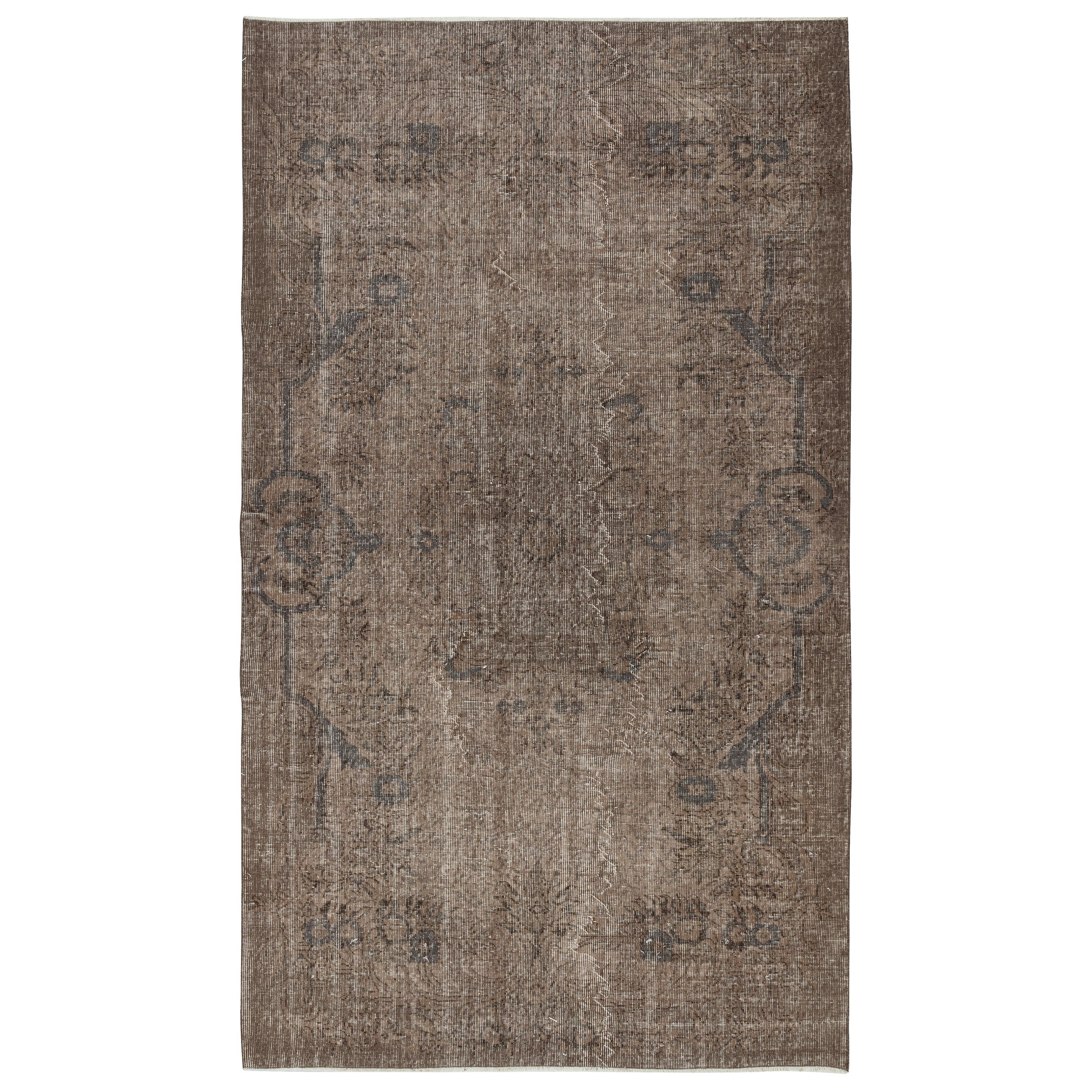 5.5x9.3 Ft Vintage Turkish Area Rug redyed in Brown Color for modern interiors