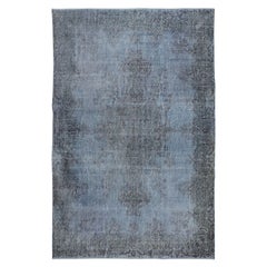 Tappeto turco vintage fatto a mano 6.6x9.5 Ft tinto in blu per interni moderni