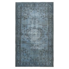 5x8.5 Ft Vintage Handmade Turkish Rug redyed in Blue Color for modern interiors