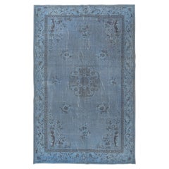 6.8x10.3 Ft Art Deco Design Blauer blauer Wollteppich in Art déco-Design, handgefertigter Vintage-Teppich