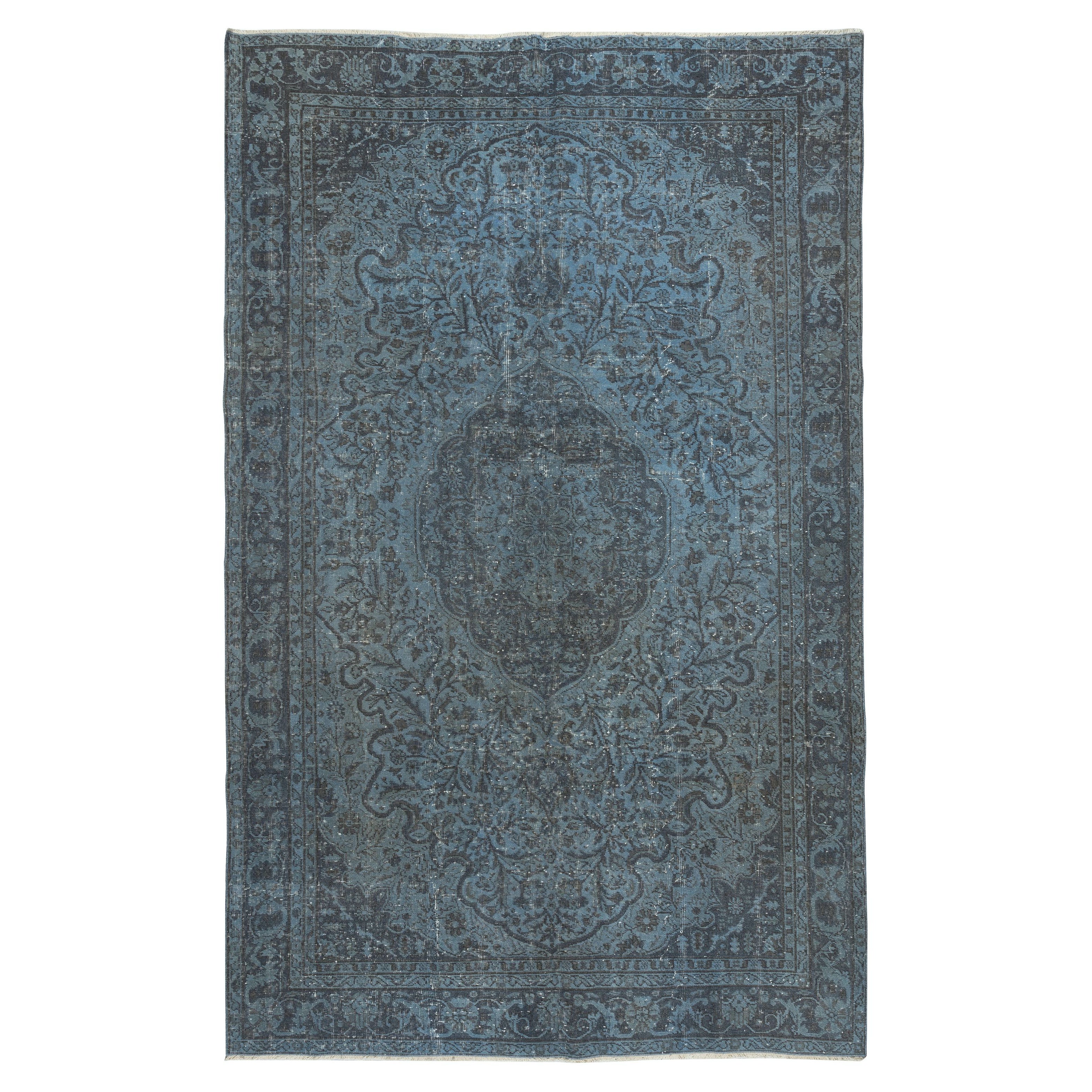 6.2x10.2 Ft Modern Handmade Blue Color Turkish Area Rug with Medallion Design