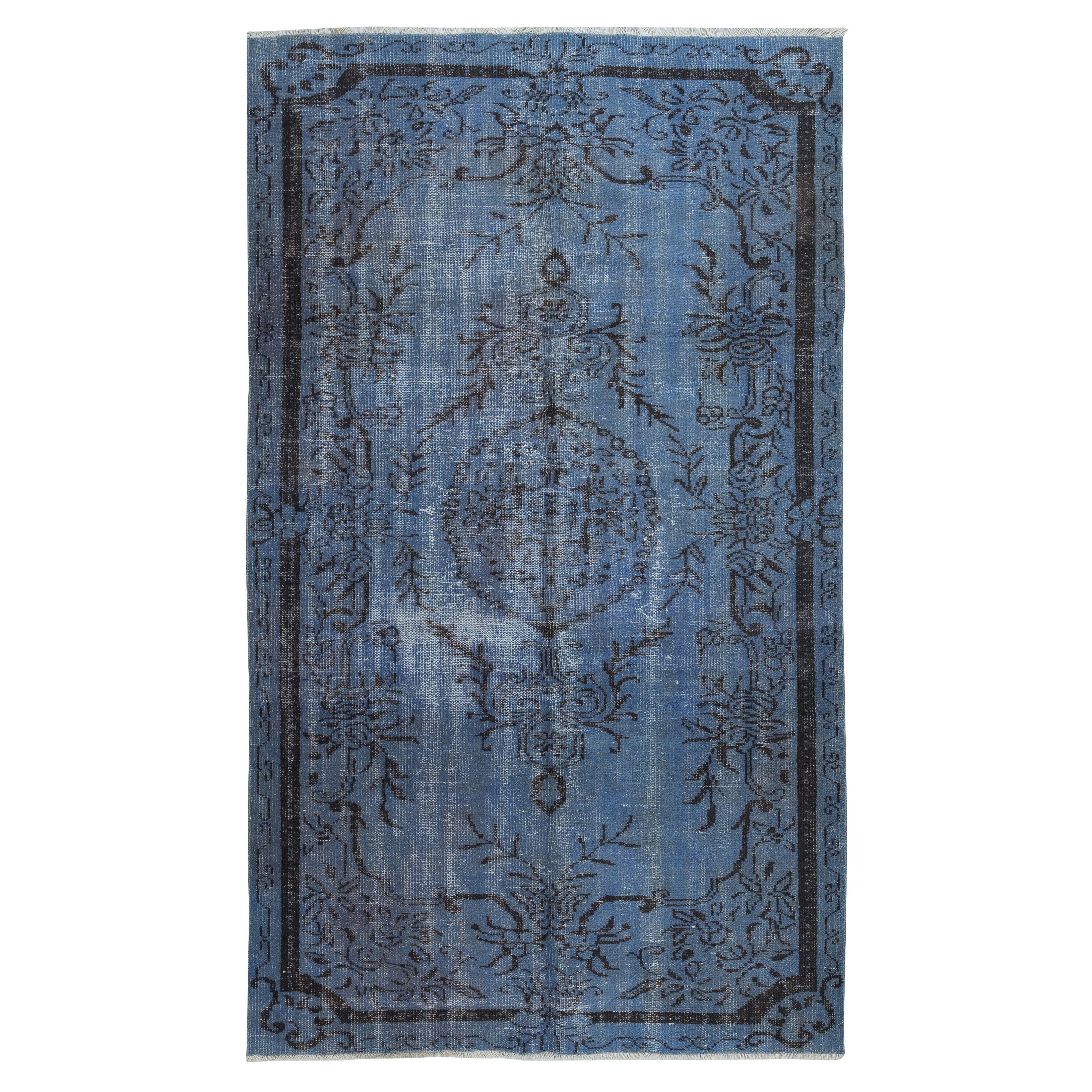 5.5x9.2 Ft Handmade Blue Color Area Rug, Modern Handmade Turkish Floor Covering (Tapis de sol turc fait à la main)